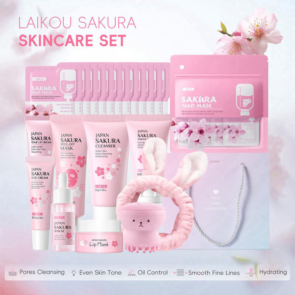 LAIKOU Sakura Skincare Set for Teen Girls Complete Face Care