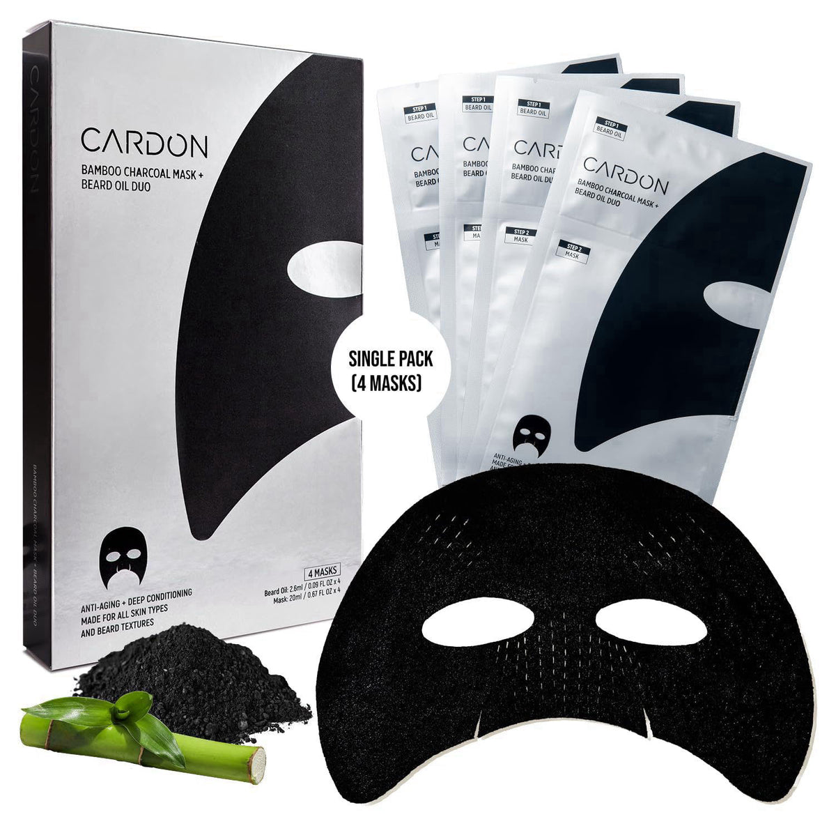 Charcoal Face Mask for Men w Beard Oil by Cardon — view 2