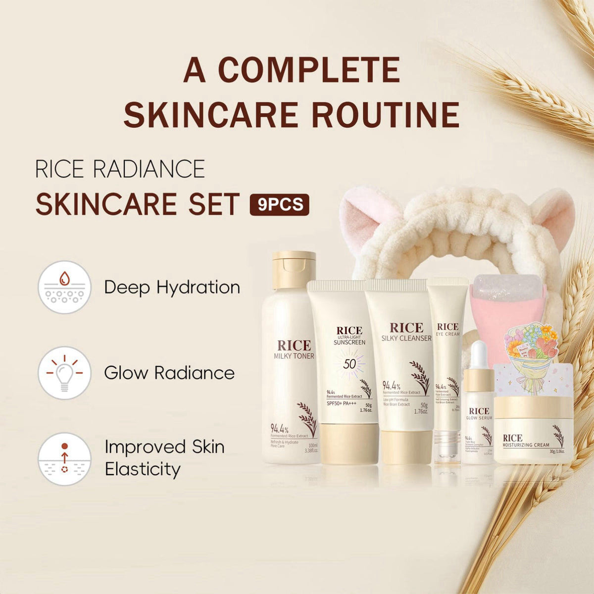 9PCS Rice Skincare Set for Women Girls Korean Skin Care Set