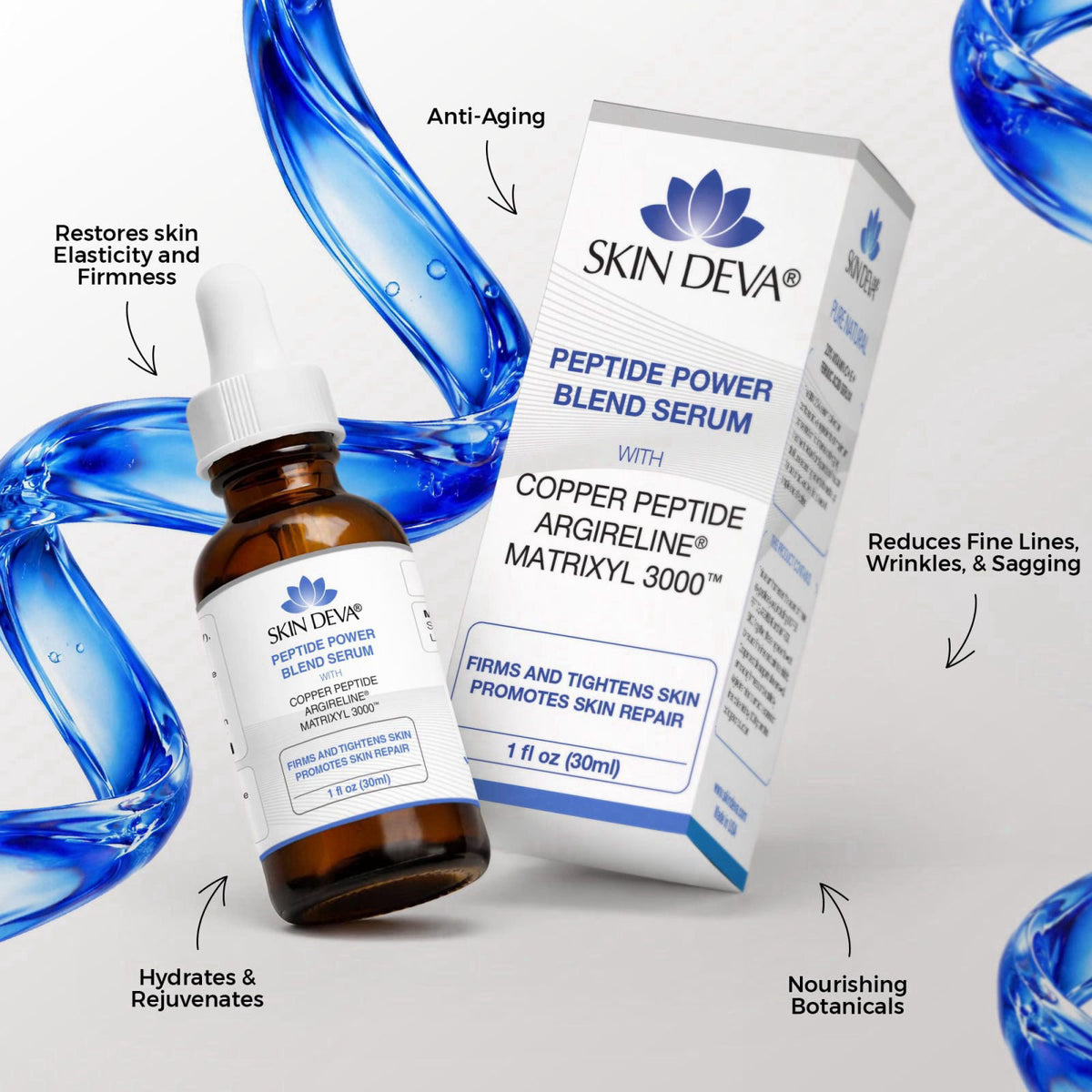 Skin Deva Copper Peptide Face serum with Argireline and Matrixyl 3000, Hyaluronic Acid, Lightweight Hydrating, Firm-Look