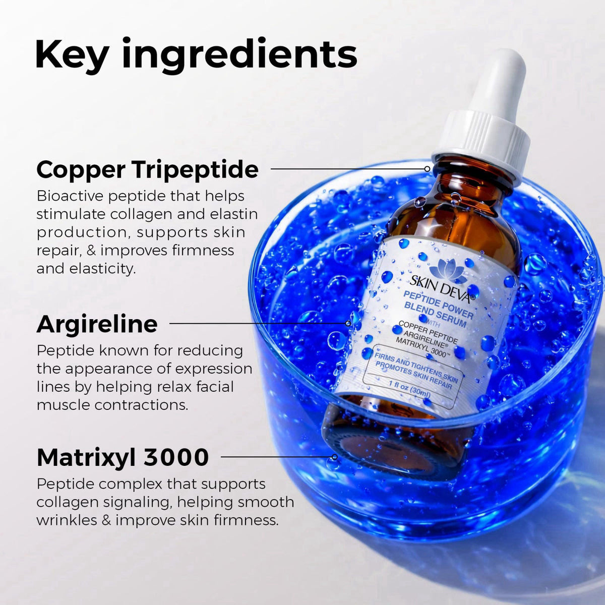 Skin Deva Copper Peptide Face serum with Argireline and Matrixyl 3000, Hyaluronic Acid, Lightweight Hydrating, Firm-Look