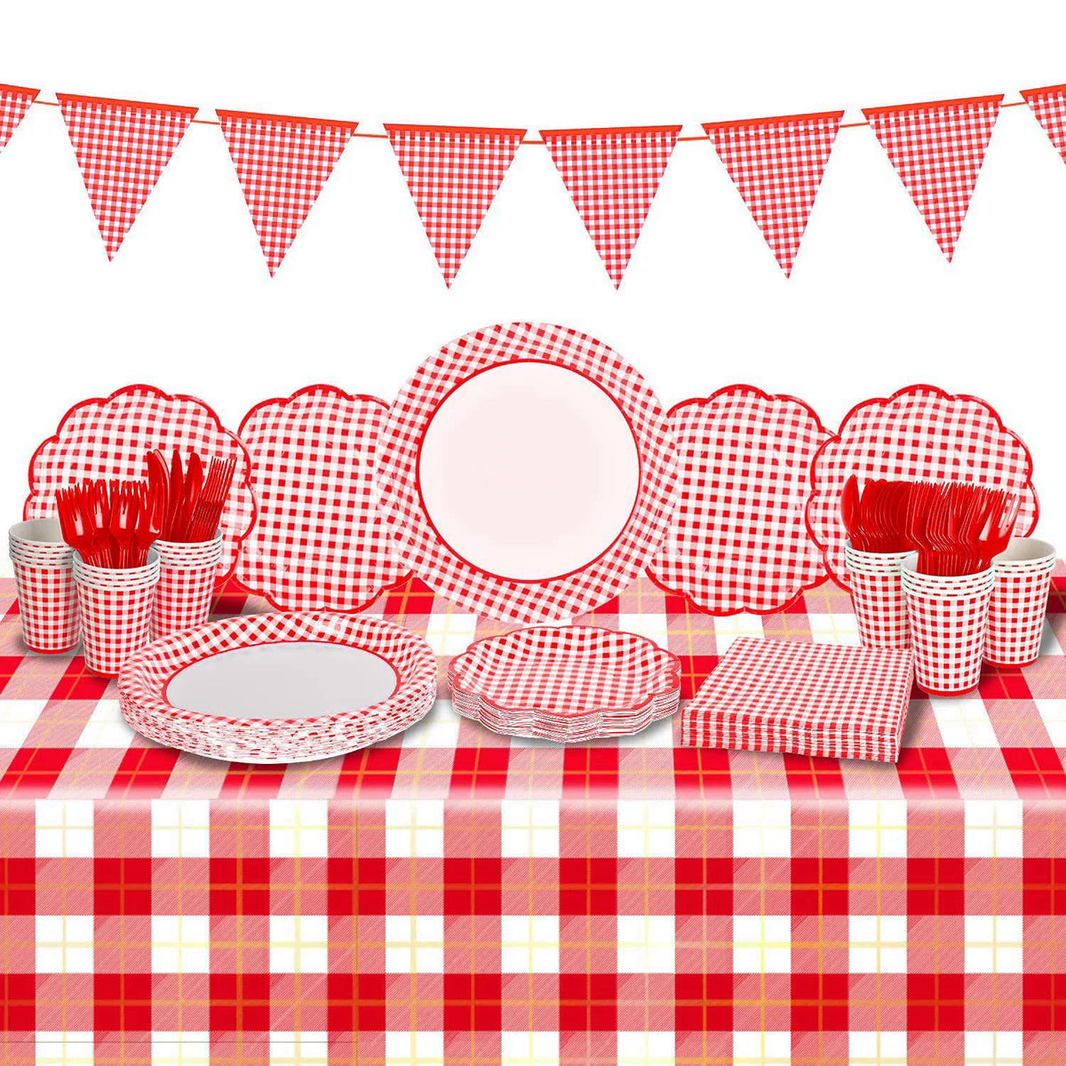 Gatherfun Gingham Red and White Party Supplies Disposable