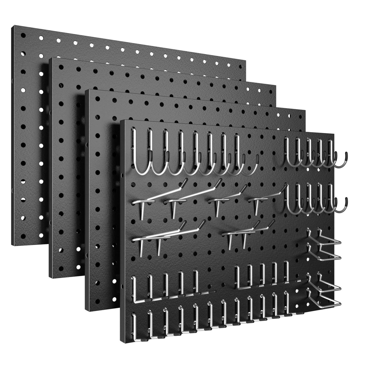 Peg Board 4 Pack Metal Black Pegboard Panels with 50 Hooks by Spampur