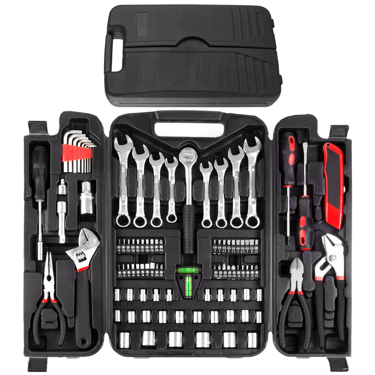 TLGREEN 95 Piece Car Tool Kit with Storage Case Red