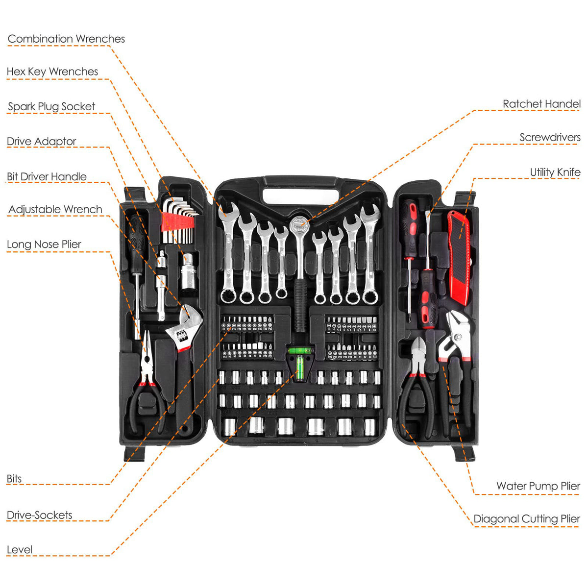 TLGREEN 95 Piece Car Tool Kit with Storage Case Red