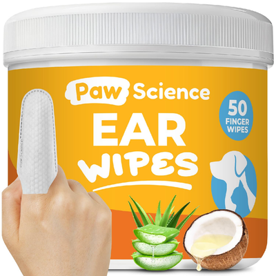 Paw Science dog and cat ear cleaner finger wipes for soothing itchy ears and eliminating odor