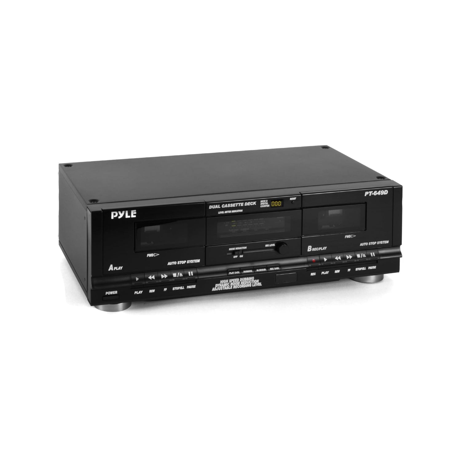 Pyle Home Digital Dual Cassette Deck Media Player Music Recording Device with RCA Cables Switchable Rack Mounting Hardware CrO2 Tape Selector Included 3 Digit Counter - 110V/220V