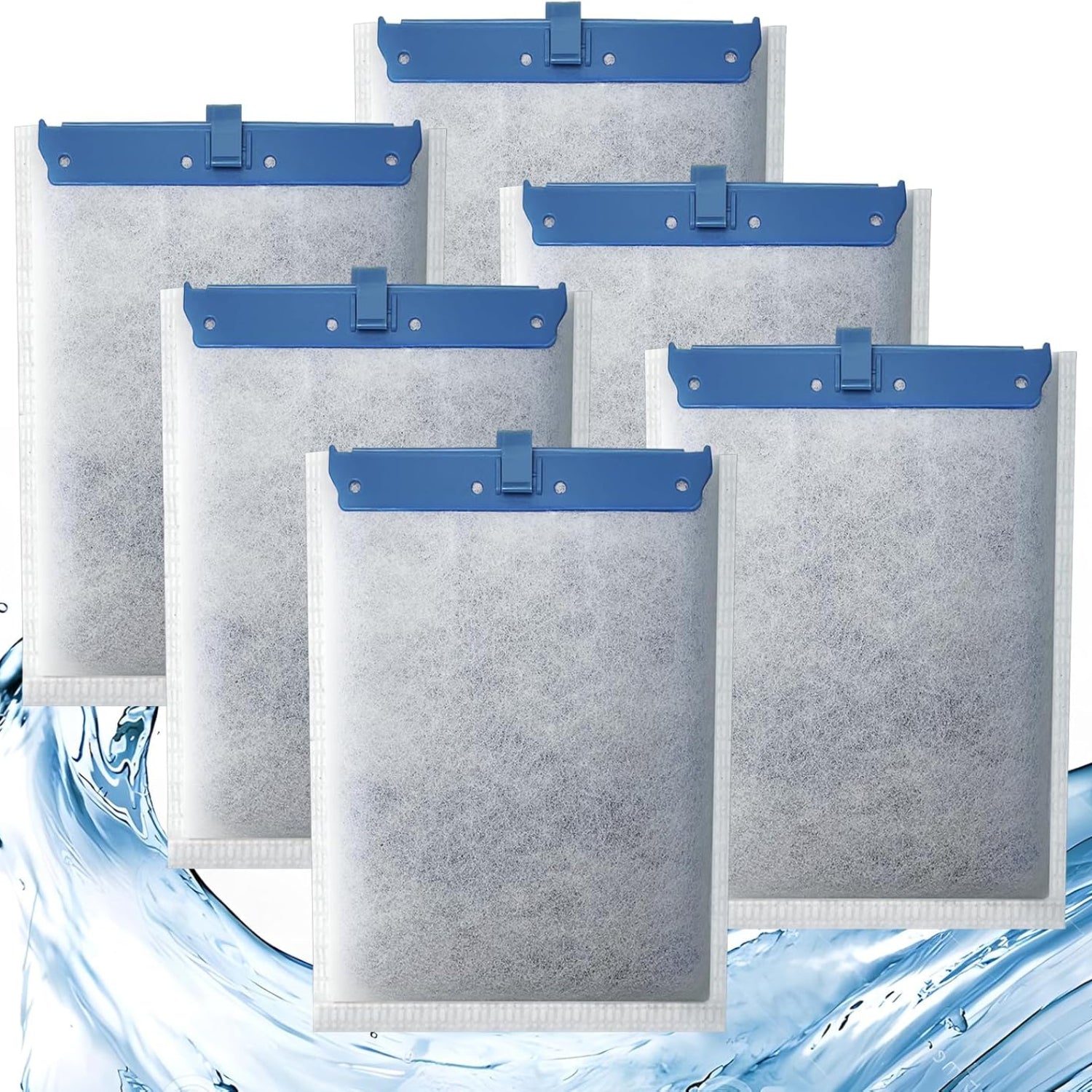 Six Pryitier filter cartridges compatible with Whisper Bio-Bag filters, shown in a 6-pack arrangement for large filtration needs.