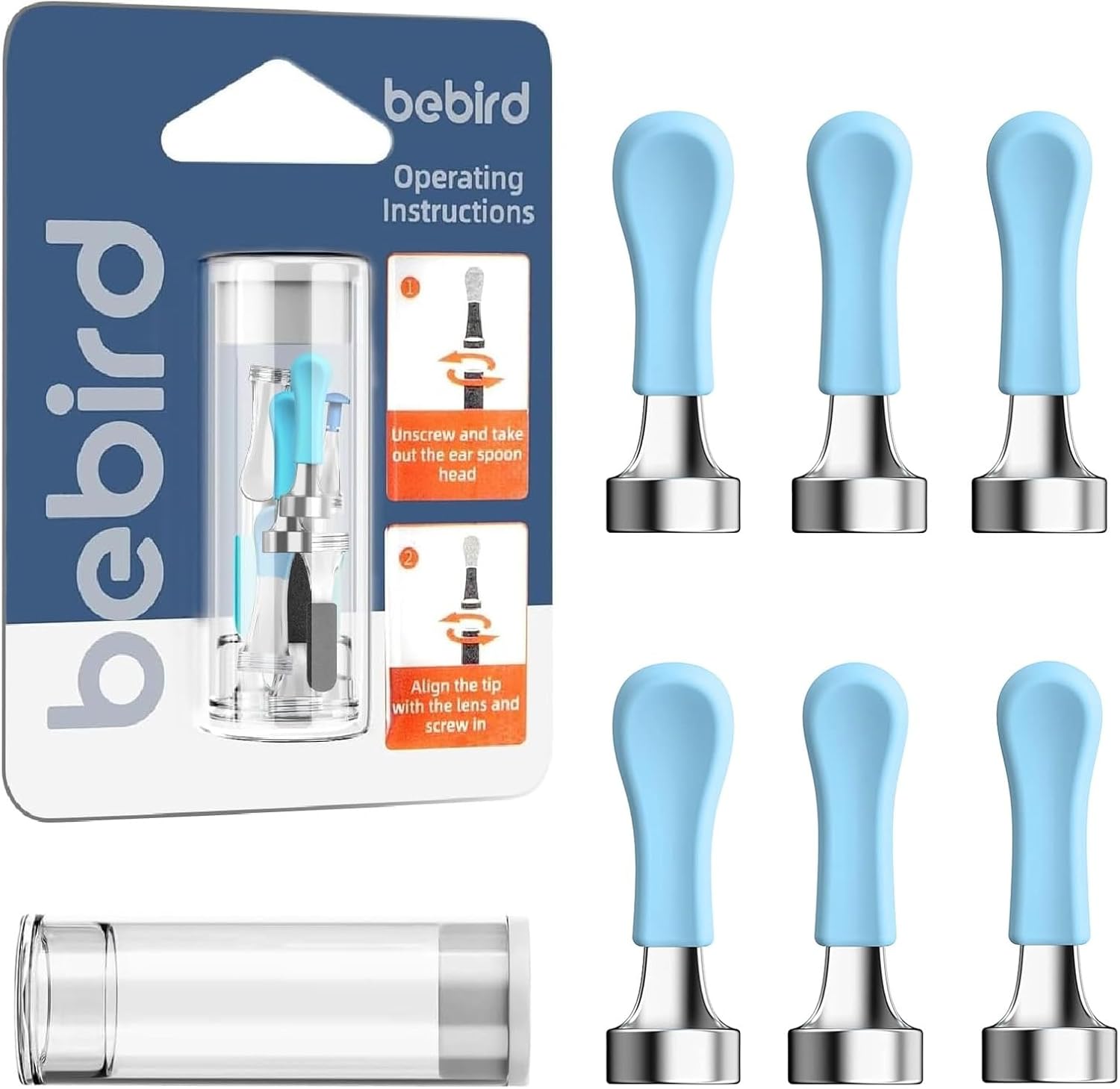 bebirdpromax ear wax removal tool replacement tips, 6-pack for wet and dry earwax cleaning, compatible with ear cleaning devices