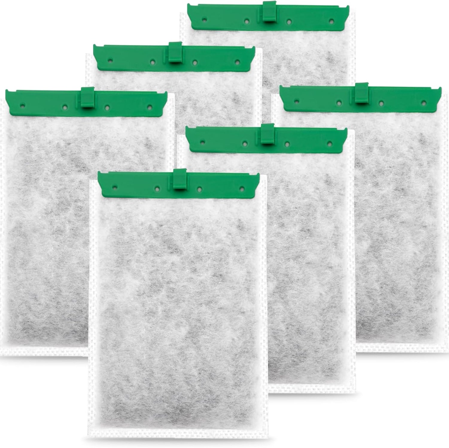Six Pewyoke aquarium filter cartridges compatible with Whisper power filters, designed for efficient water filtration in fish tanks.
