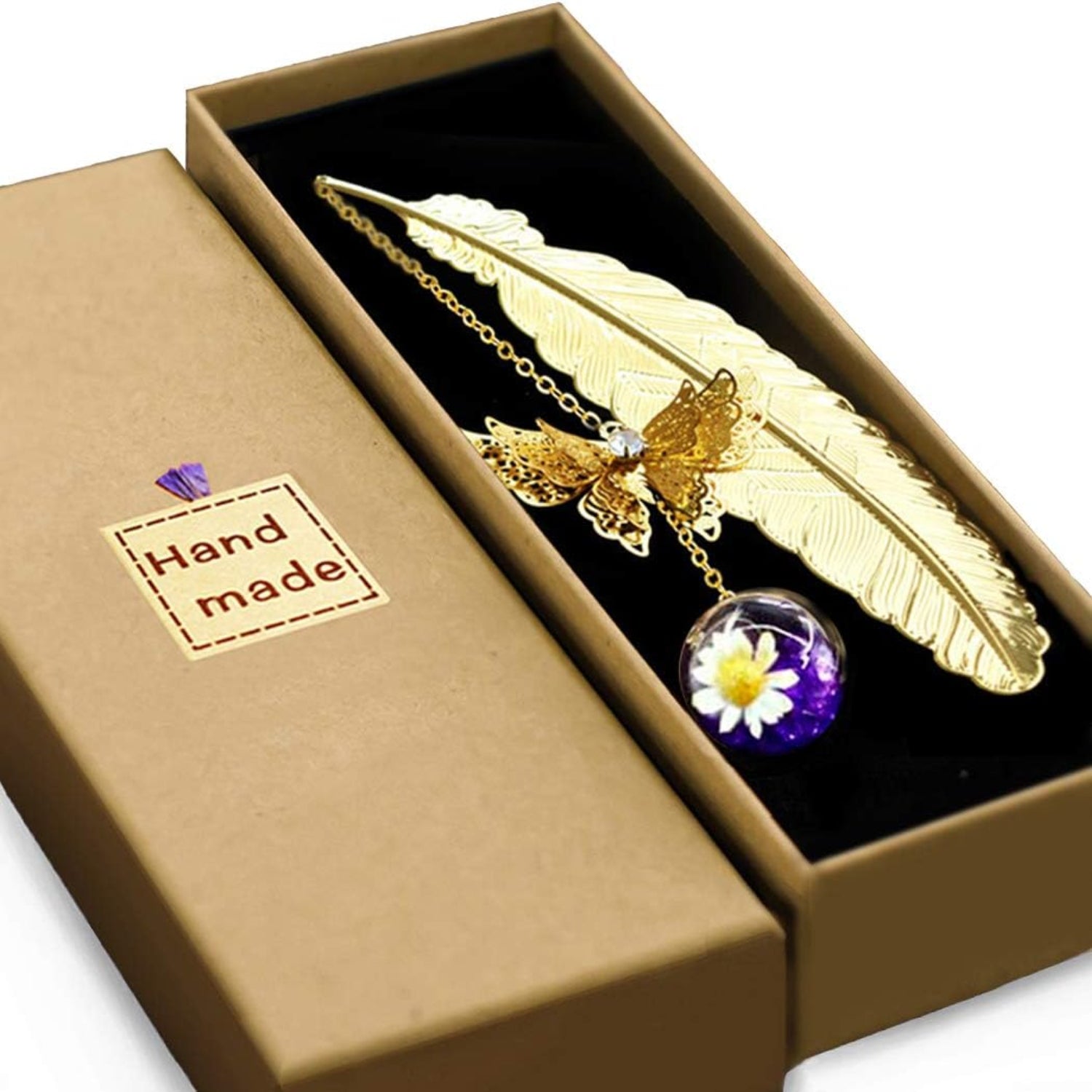 Metal butterfly feather bookmark by Jiazhenep featuring a butterfly and feather design, ideal for birthday, teacher, or Christmas gifts.