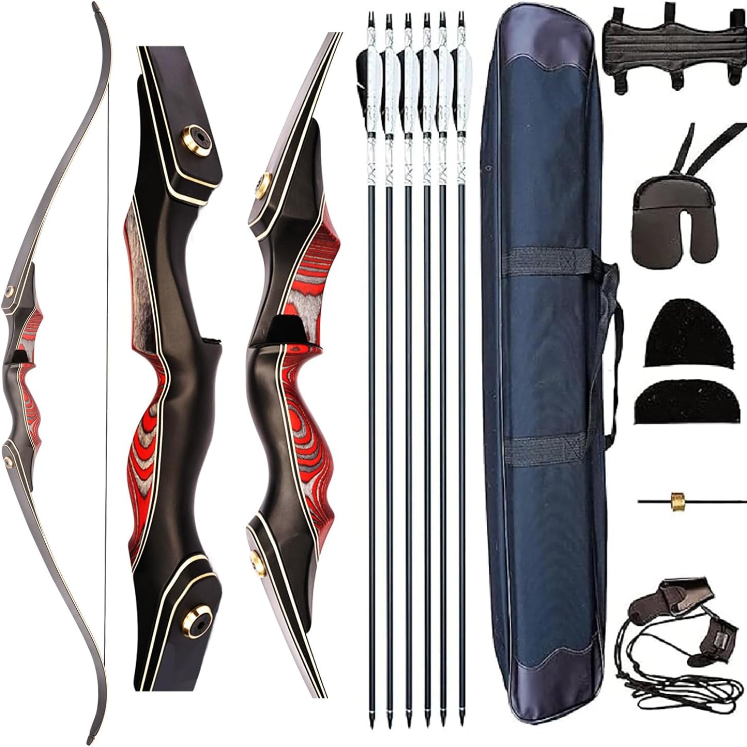 PMZ Recurve Bow and Arrow Set, Newset Professional Aldults Archery Hunting Bow Kit, 60'' Wooden Takedown Bow, for Youth Beginners to Advanced Outdoor Practice & Hunting, Right Hand, 20-60 lbs