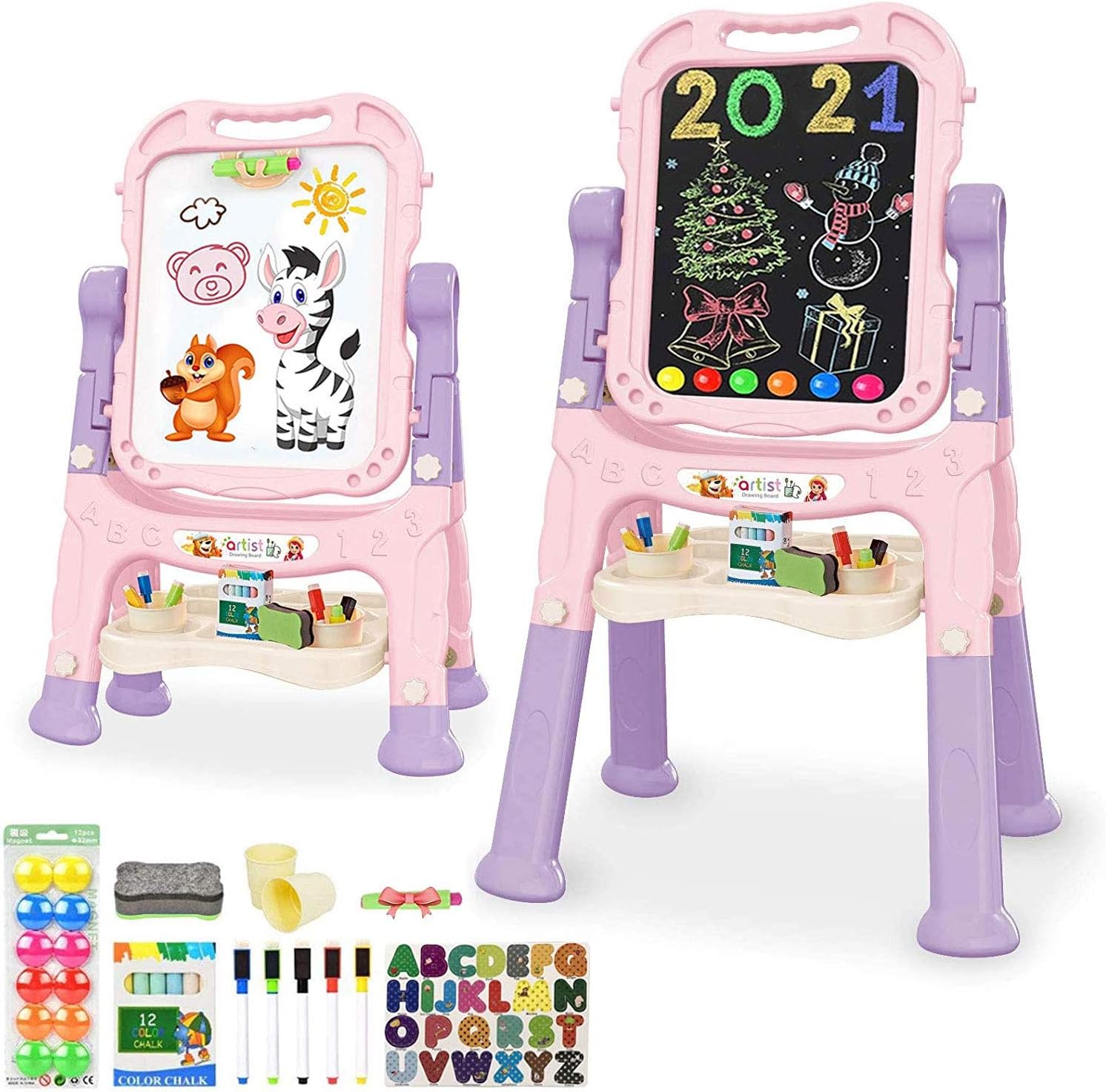 Art Easel for Kids, Adjustable Standing Rotatable Double Sided Easel with Painting