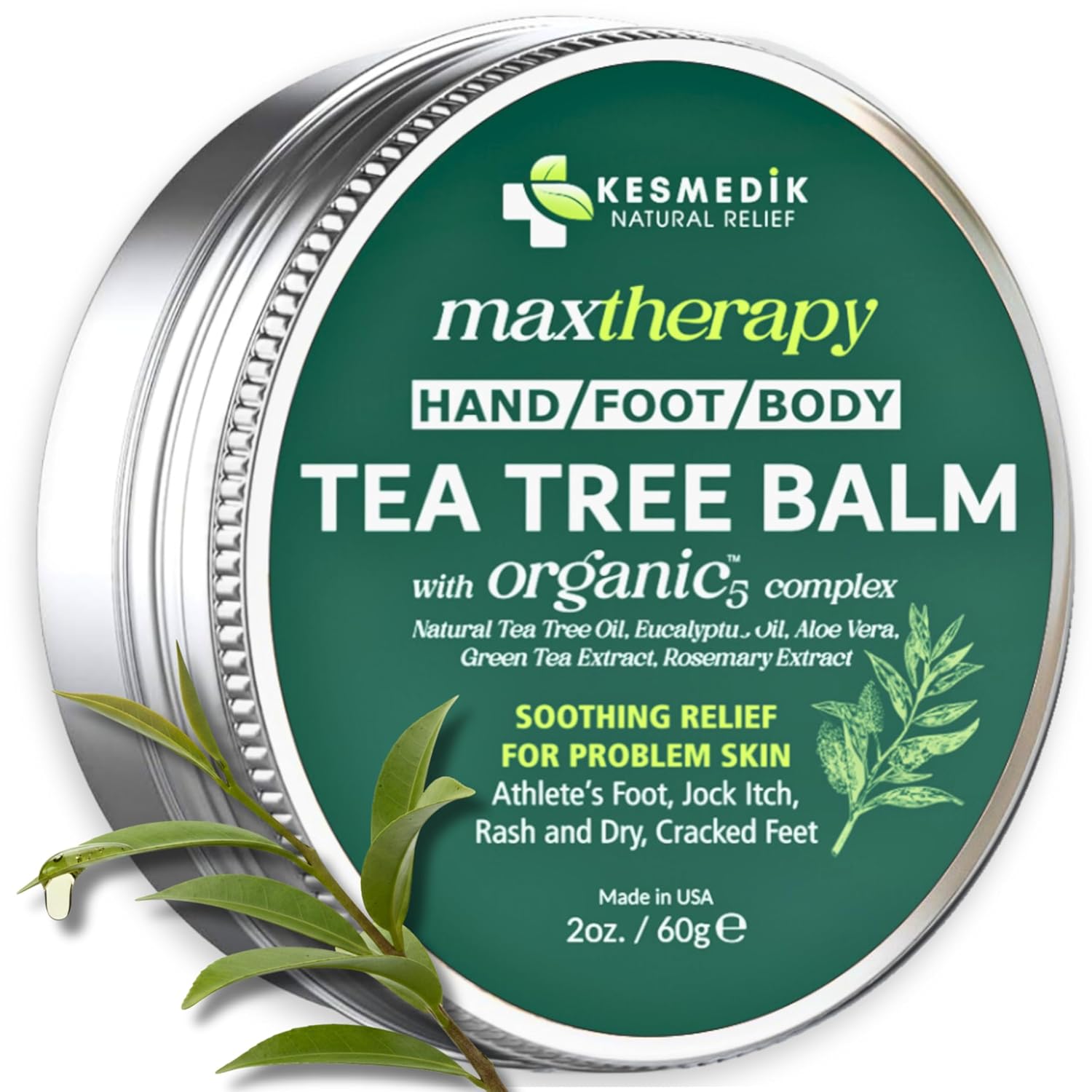 Tea Tree Oil Balm for Skin, Soothes Itching, Rashes & Dry Skin, Antifungal