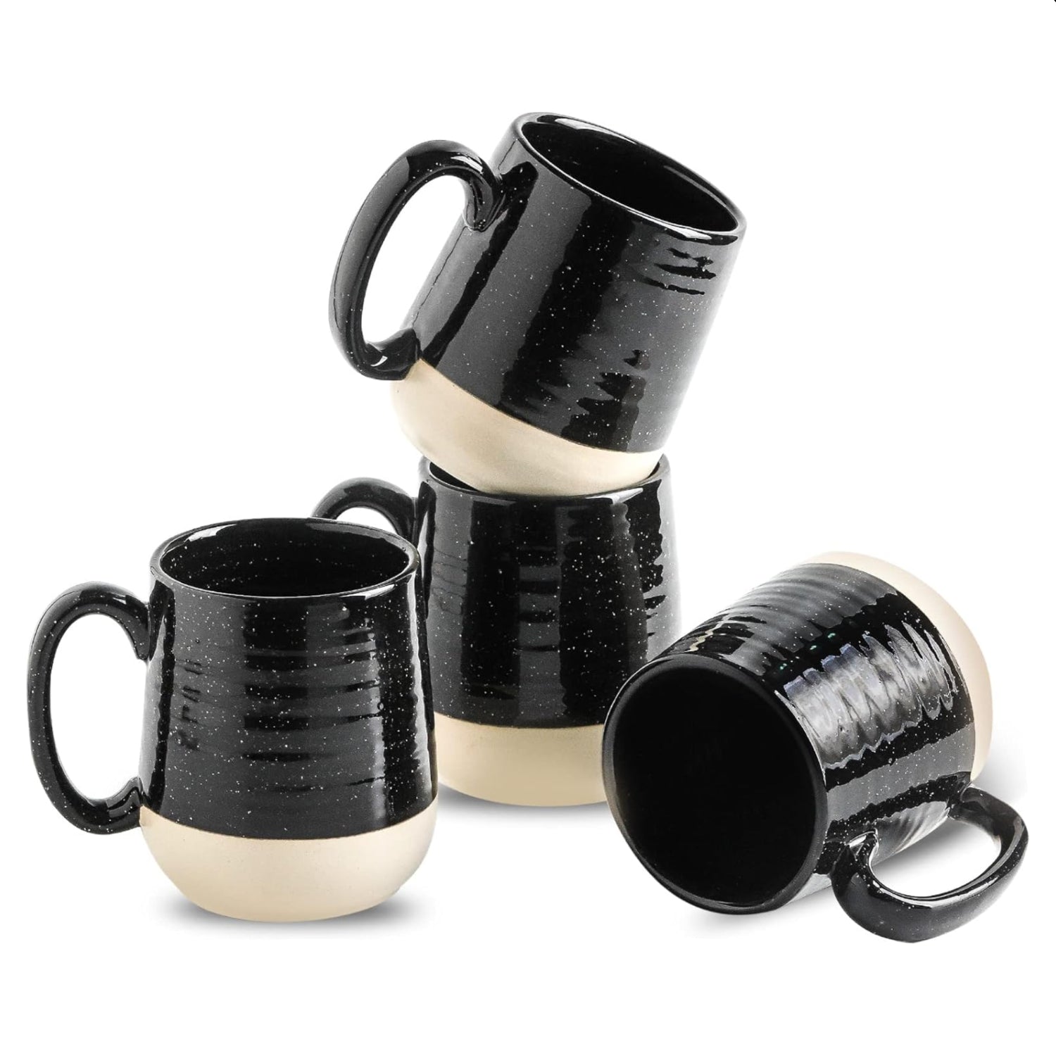 Set of four HASENSE ceramic coffee mugs with handles, 15-ounce porcelain cups for hot beverages, shown together in a clean display.