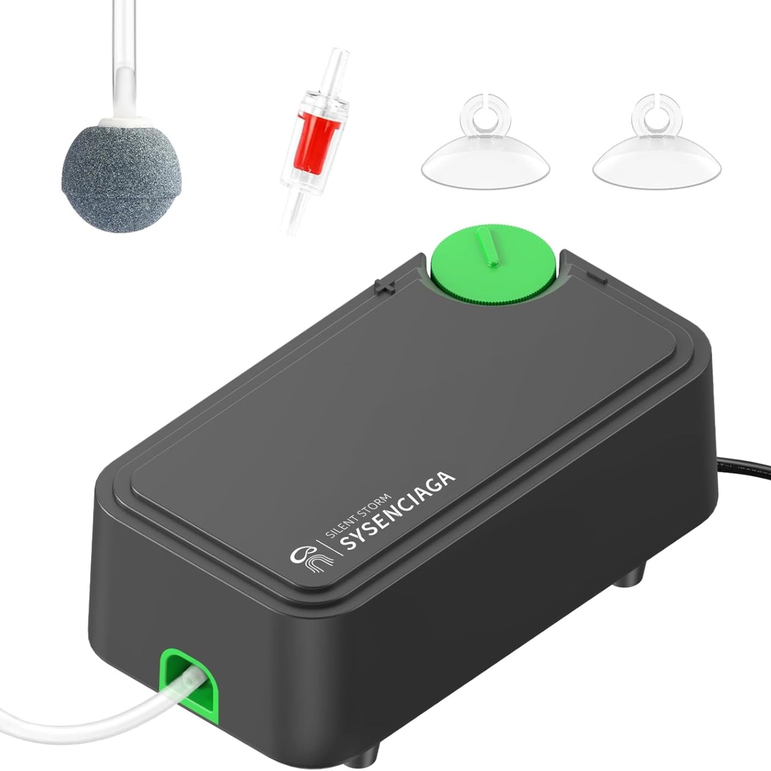 SYSENCIAGA aquarium air pump with dual outlets, ultra-silent and powerful aerator pump for fish tanks.