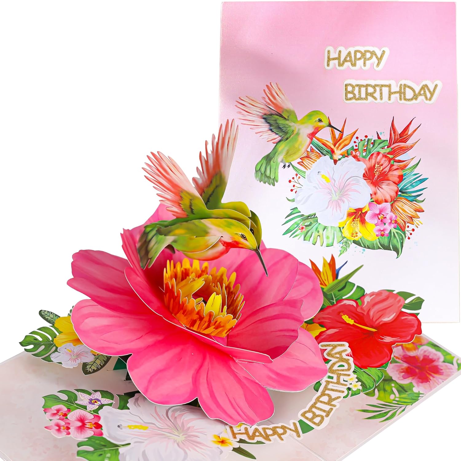SISTIMON hummingbird birthday card for women featuring a colorful hummingbird on vibrant flowers.