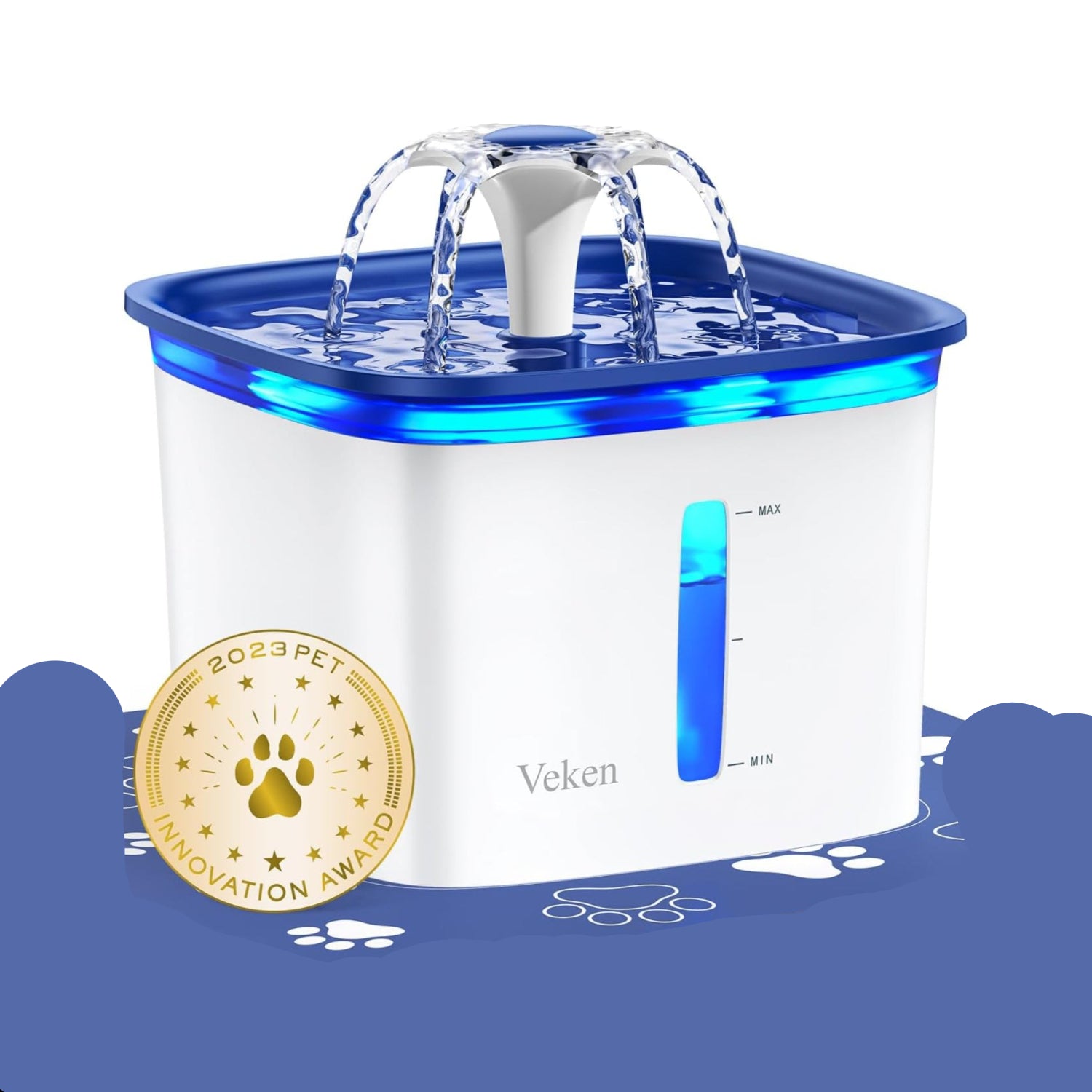 Veken 95oz/2.8L automatic cat water fountain with flowing water and sleek design, ideal for keeping pets hydrated.