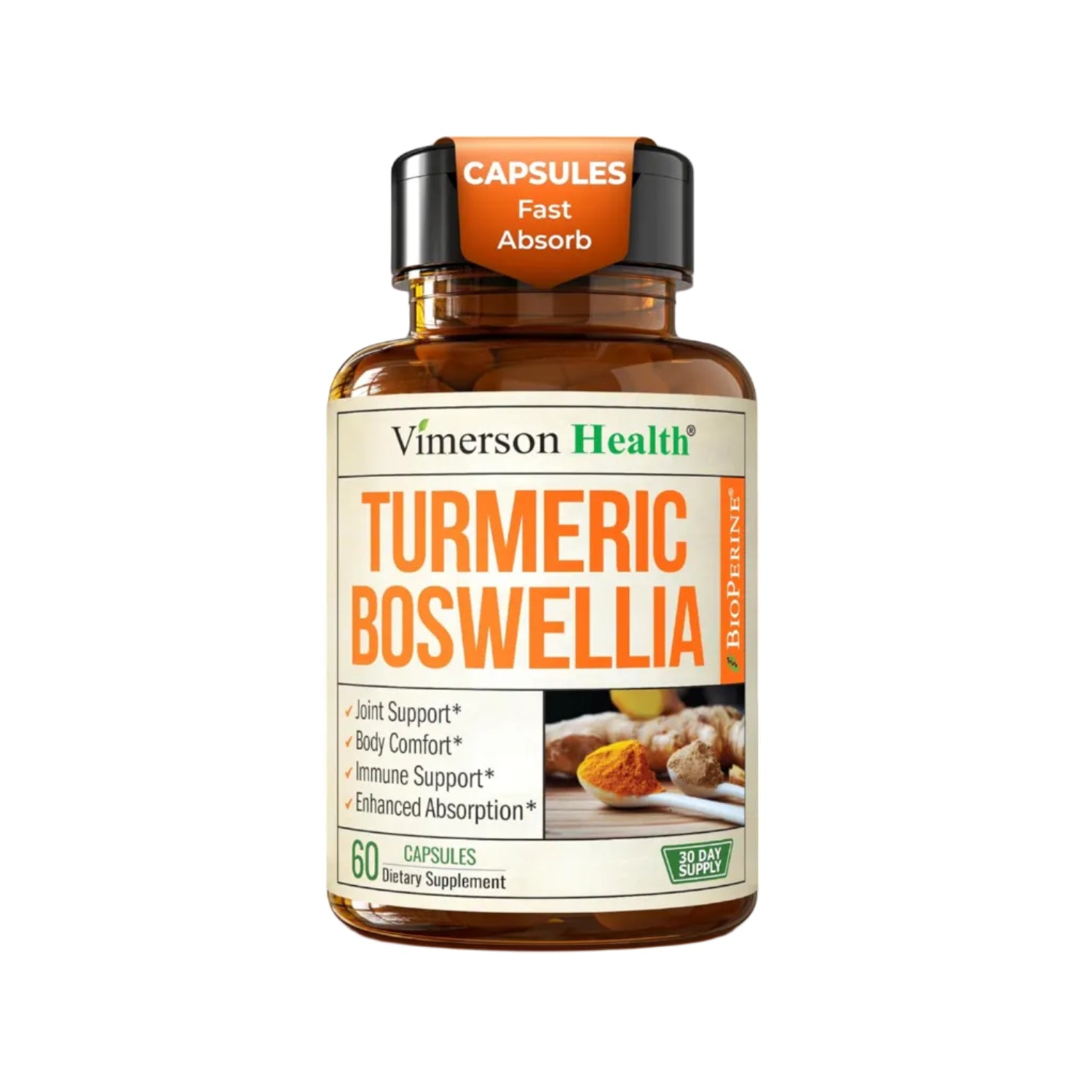 Vimerson Health Turmeric Boswellia supplement bottle with label