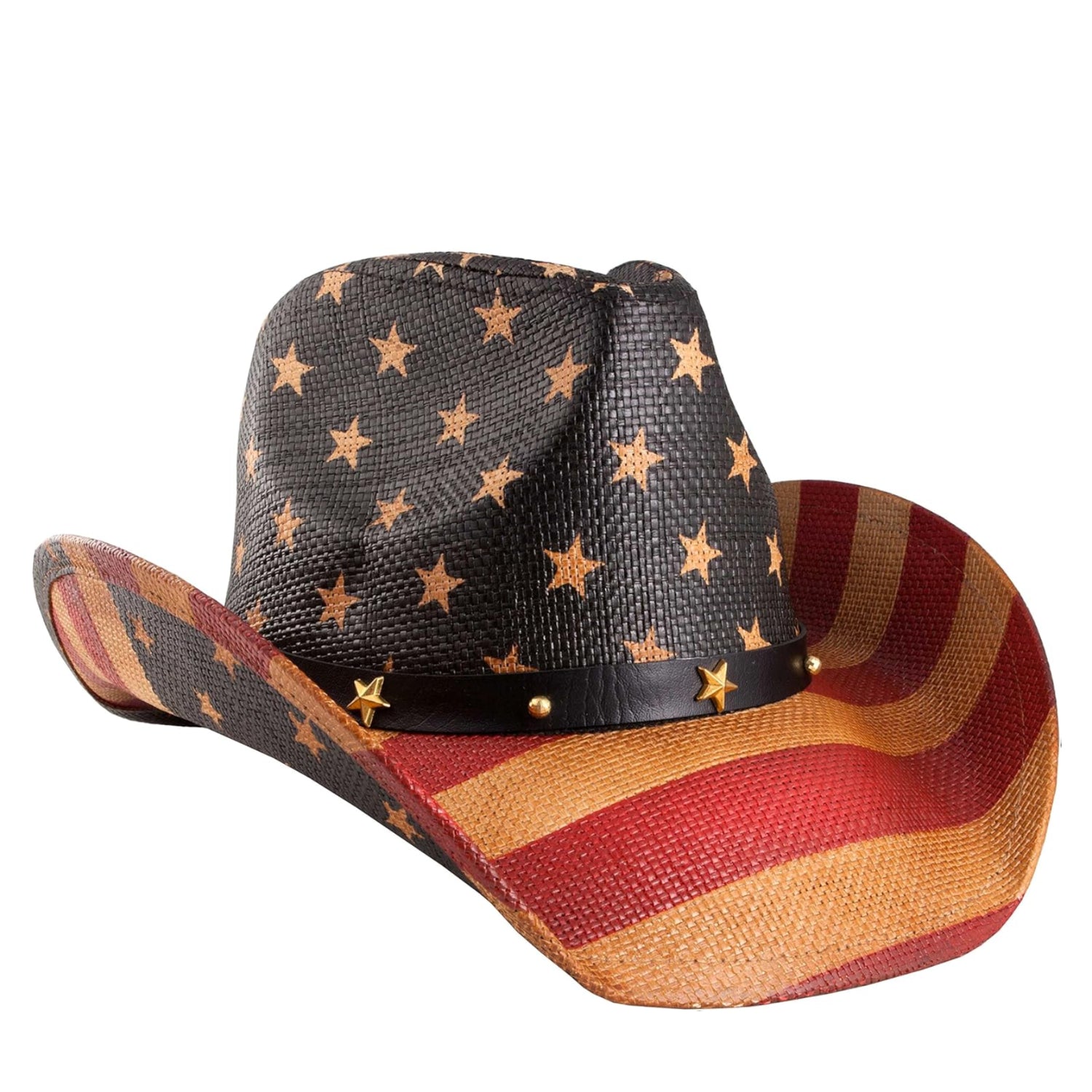 GrinderPUNCH Western Outback cowboy hat in straw, classic cowgirl style for men and women with wide brim and decorative band.