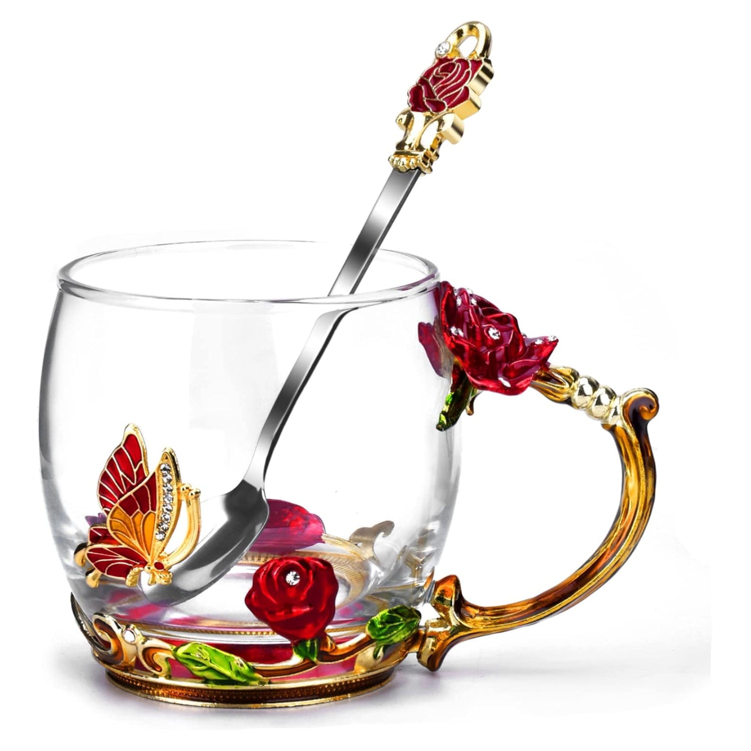 OEAGO glass coffee mug with colorful enamel design, perfect for Mother's Day or Valentine's Day gifts for women.