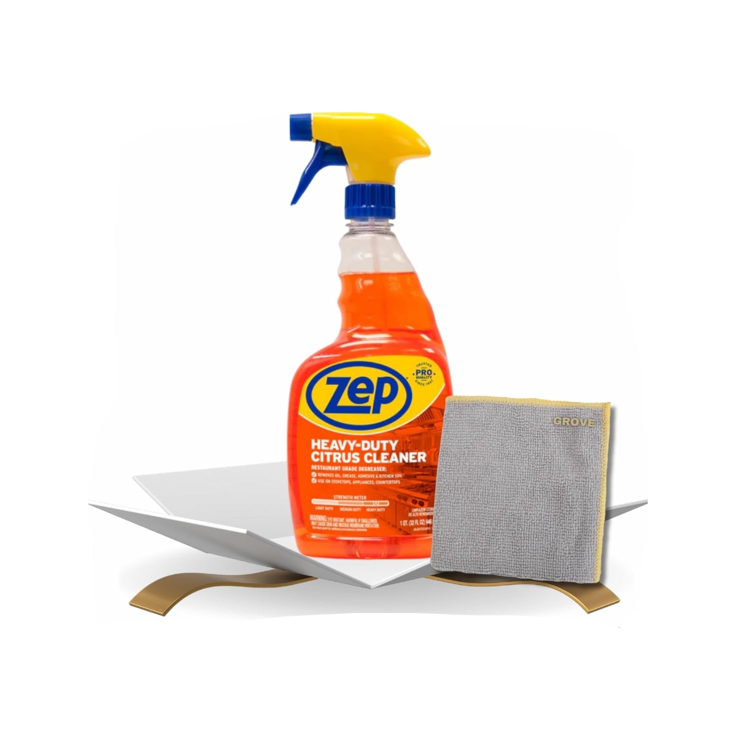 Zep Heavy Duty Citrus Degreaser Spray 32 oz Bundle with Microfiber Cloth - Powerful Grease Remover for Kitchen, Stovetops, and Appliances - Versatile Multi-Surface Cleaner - (2 Items)