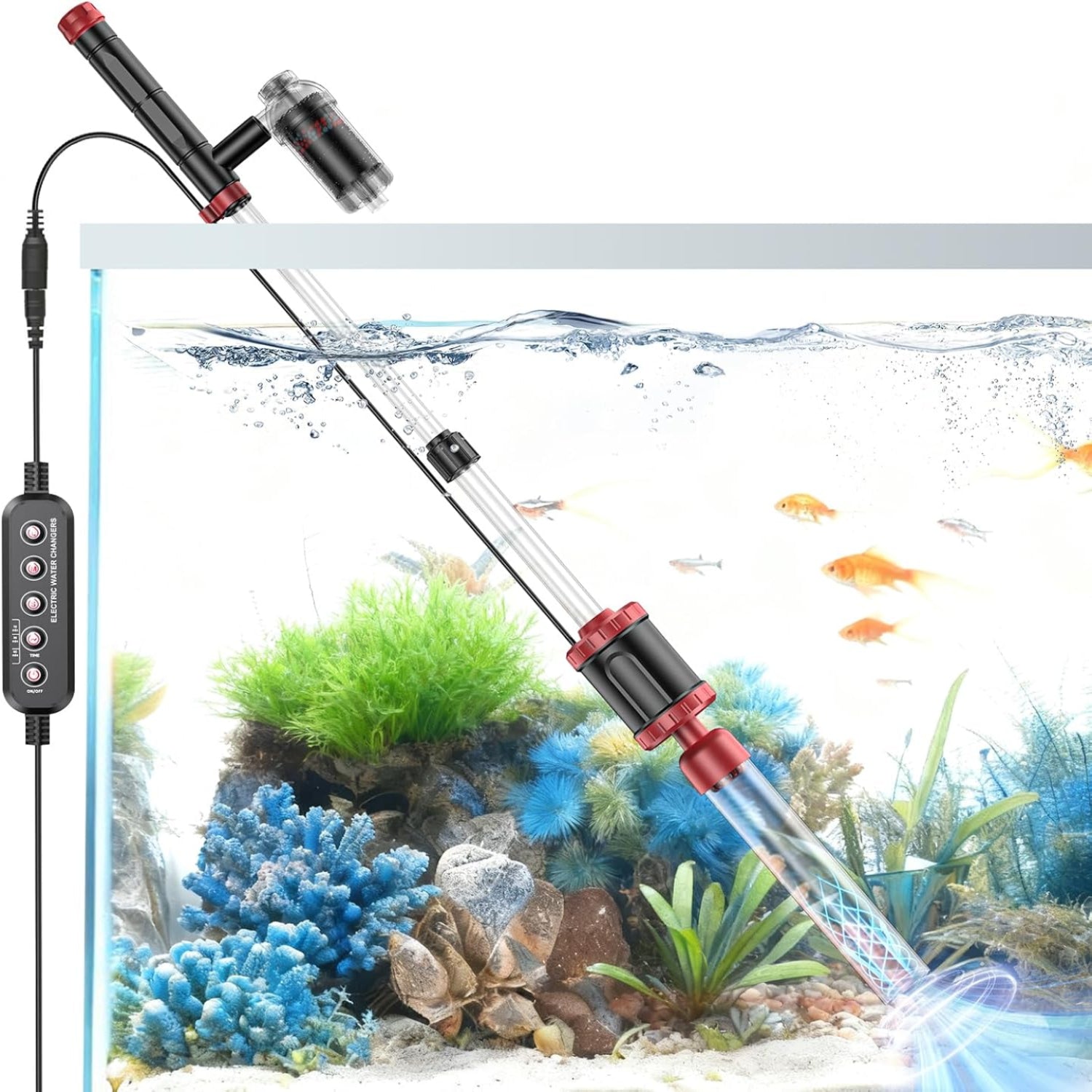 AKKEE Aquarium Vacuum Gravel Cleaner with 36W electric motor, designed for cleaning fish tank gravel efficiently.