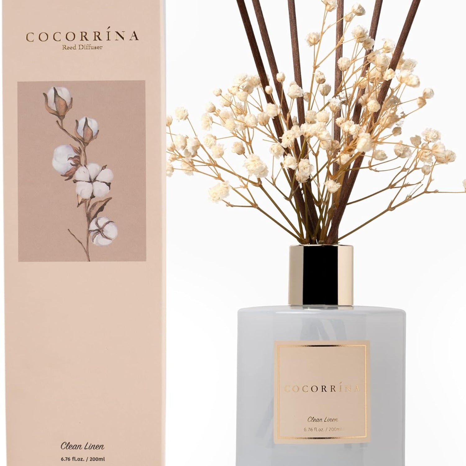 Cocorrína Reed Diffuser Set, Clean Linen 6.7 fl oz Scented Diffuser with Sticks Home
