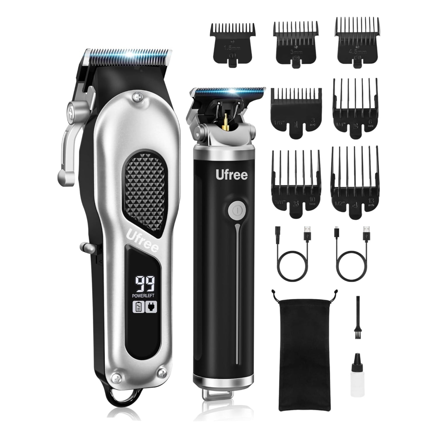 Ufree professional hair clippers for men with adjustable blades and attachments, ideal for grooming and hair trimming.