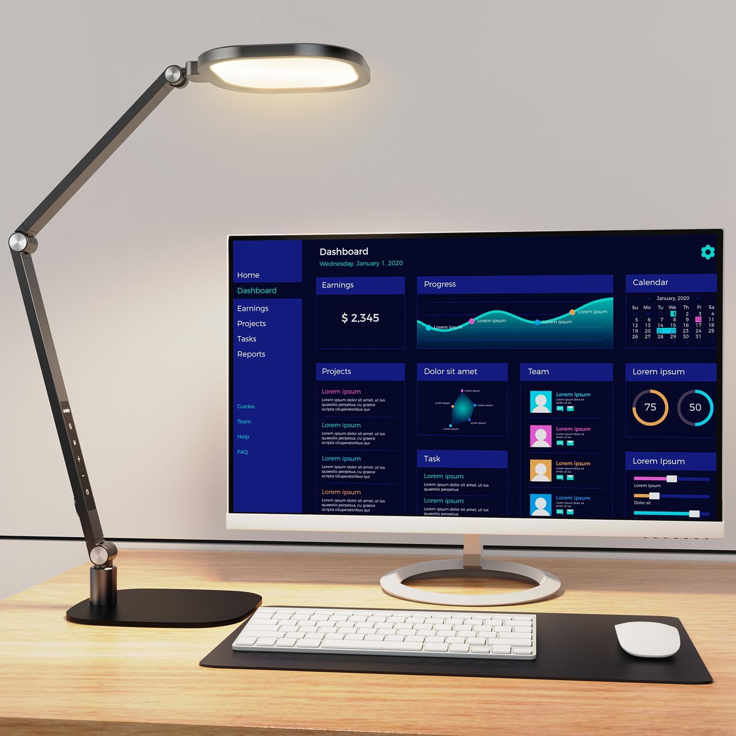 LitONES LED desk lamp for home office with soft diffused light and dimmable feature, designed for eye comfort and professional use.