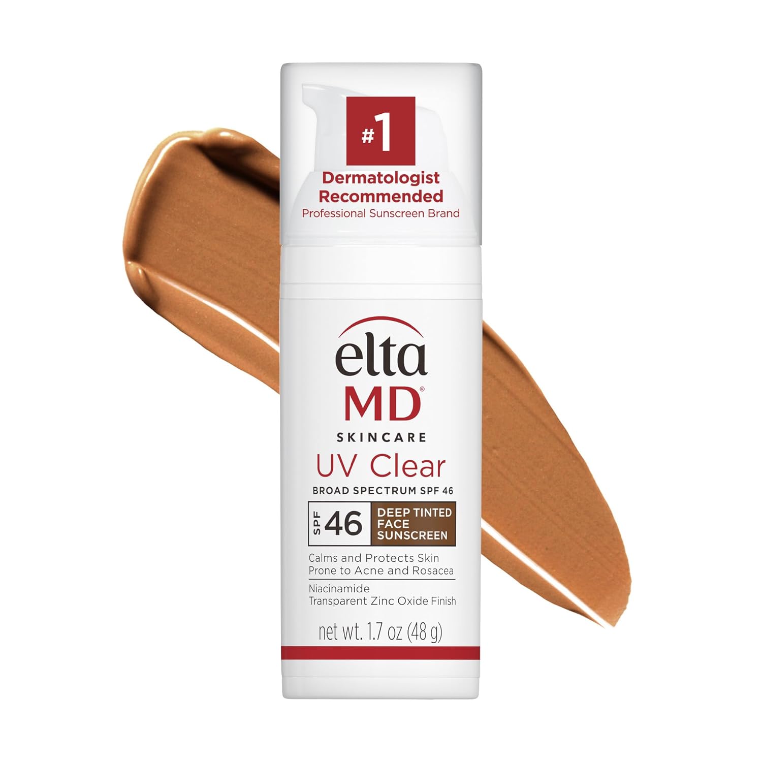 EltaMD UV Clear SPF 46 oil-free facial sunscreen with zinc oxide, dermatologist recommended, in a white tube.