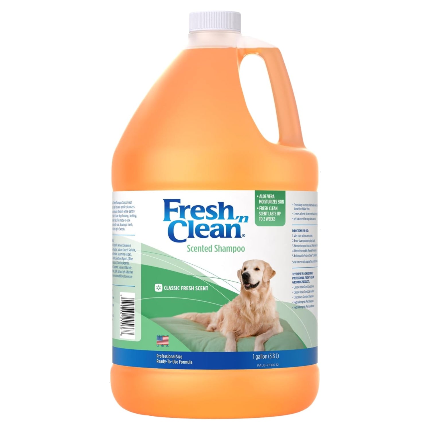 PetAg Fresh ’n Clean scented dog shampoo in a 1-gallon bottle with classic fresh scent, featuring a pump dispenser and clean label.