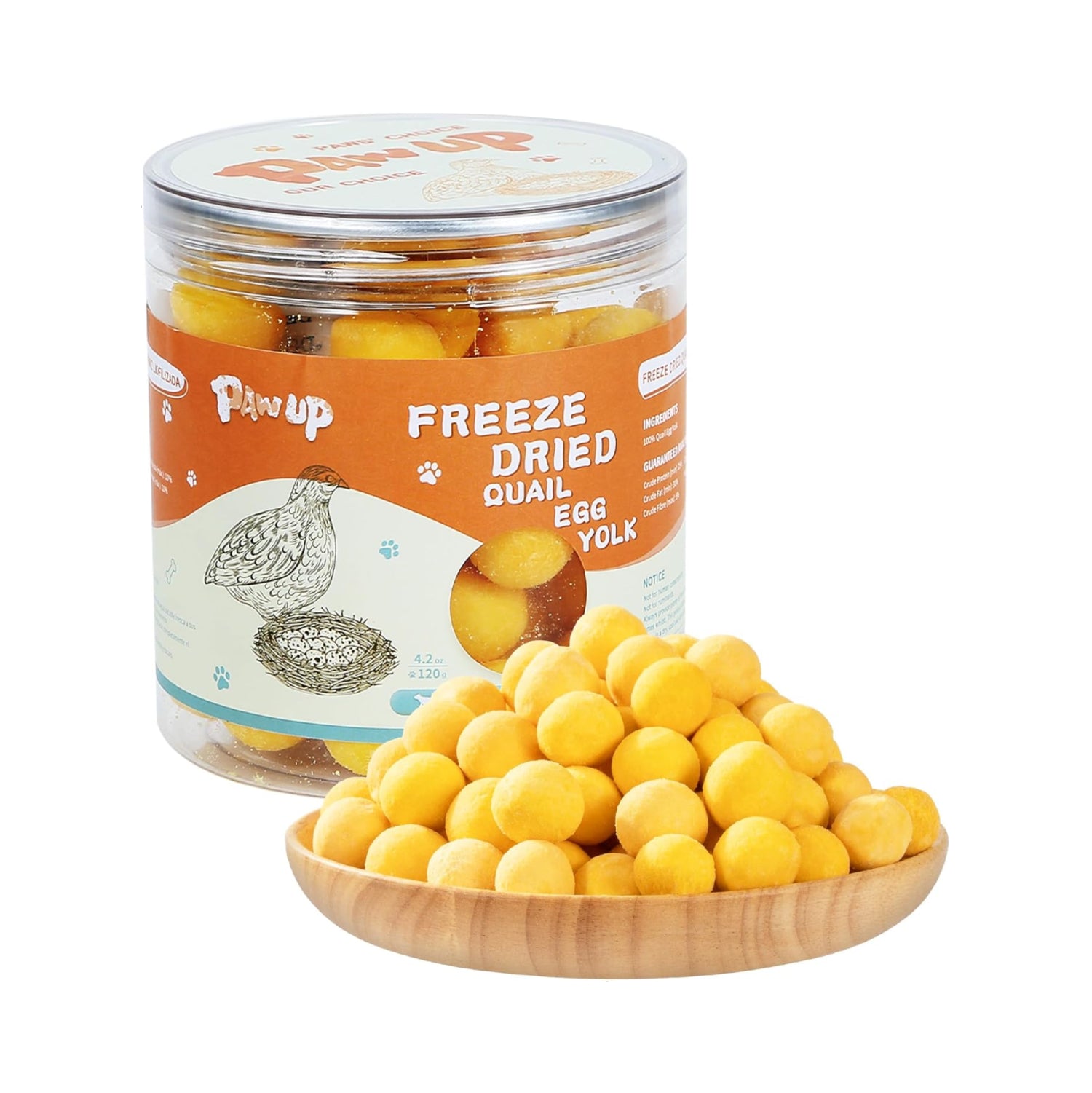 PAWUP Freeze Dried Quail Egg Yolk Pet Treats for dogs and cats in 4.2 oz package, rawhide free, nutritious pet snack