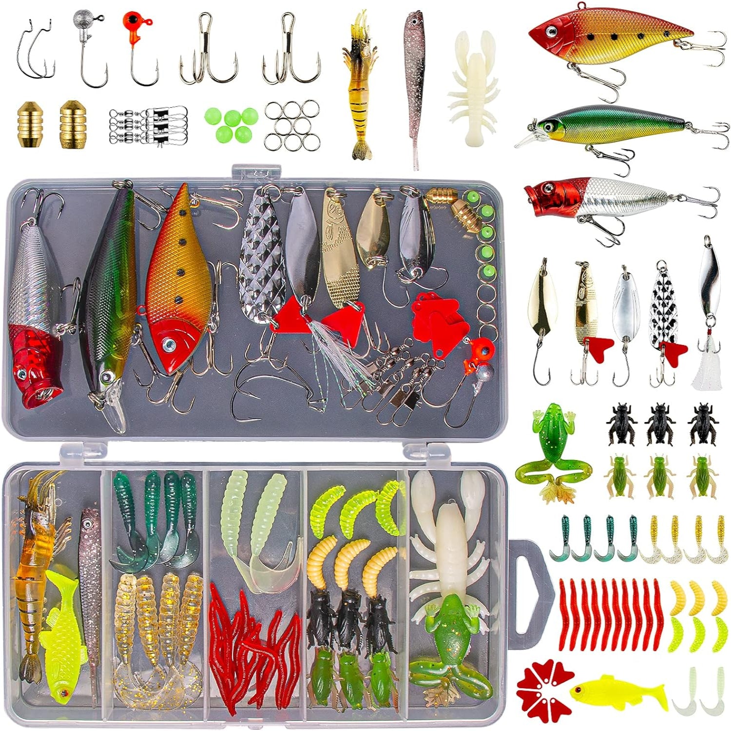 GOANDO freshwater fishing lures kit with bait and tackle for bass, trout, and salmon fishing accessories.