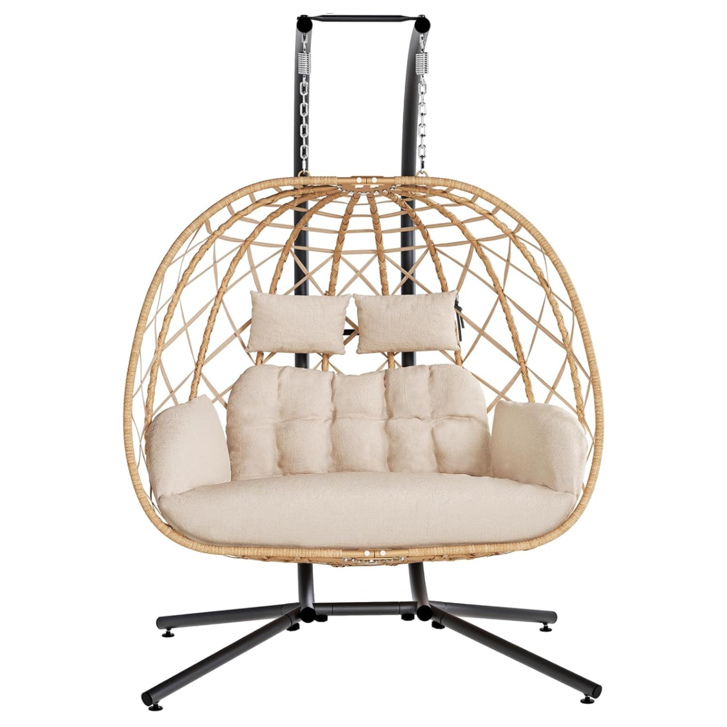 SWITTE double egg swing chair with stand, outdoor and indoor hammock for two people, featuring cozy seating and sturdy frame.