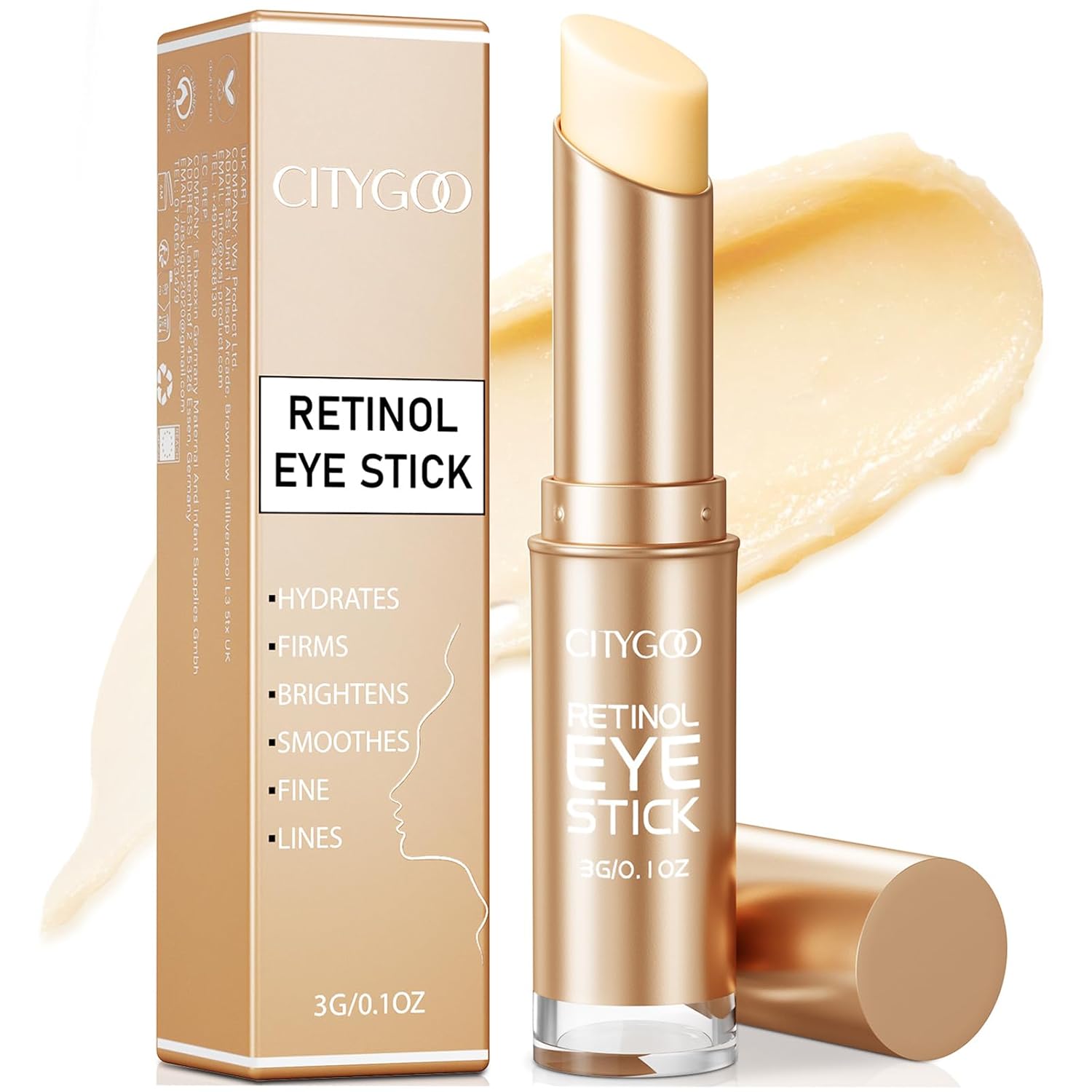 Retinol eye stick with packaging on a white background