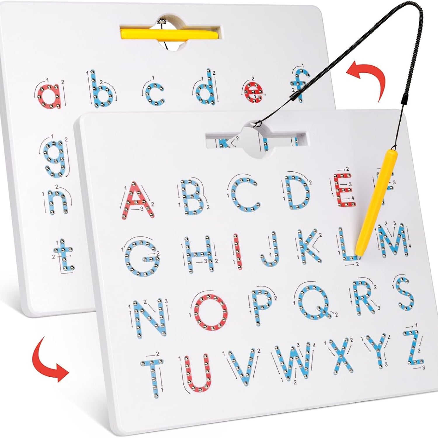 GAMENOTE double-sided magnetic letter board with black and white sides, featuring letter and symbol accessories for customizable messages.