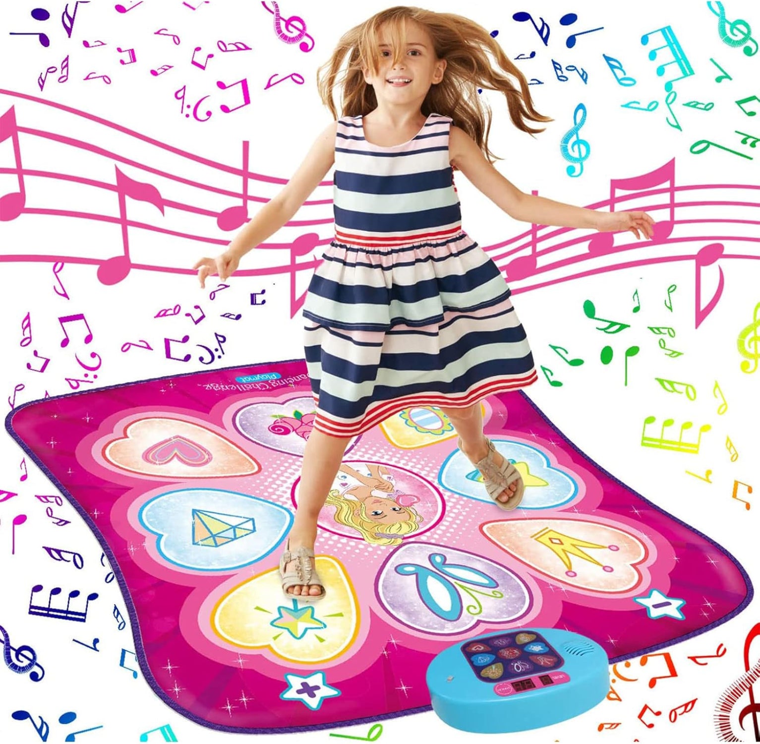 SUNLIN Dance Mat with LED lights, rhythm step play mat for dance games, colorful LED-lit game toy pad.