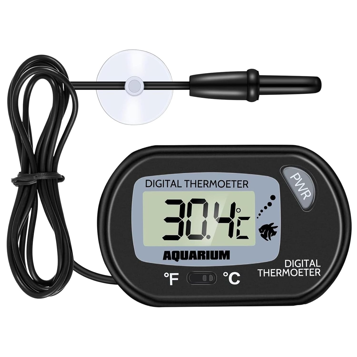 Zacro Petbank LCD digital aquarium thermometer displaying water temperature in a fish tank with clear screen and easy-to-read display.