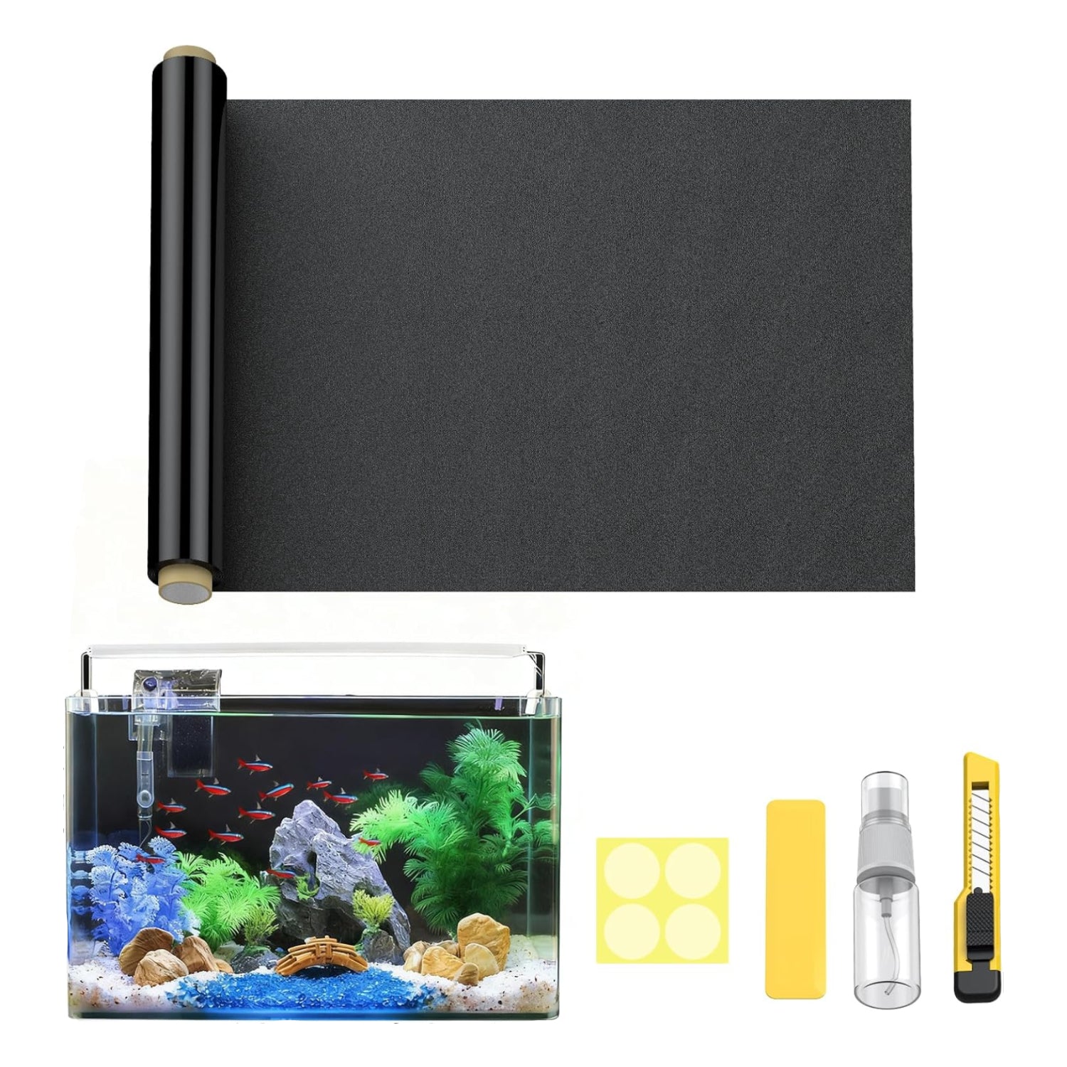 Pawfly Black Aquarium Background, 25.2" x 11.8", Static Cling Tank