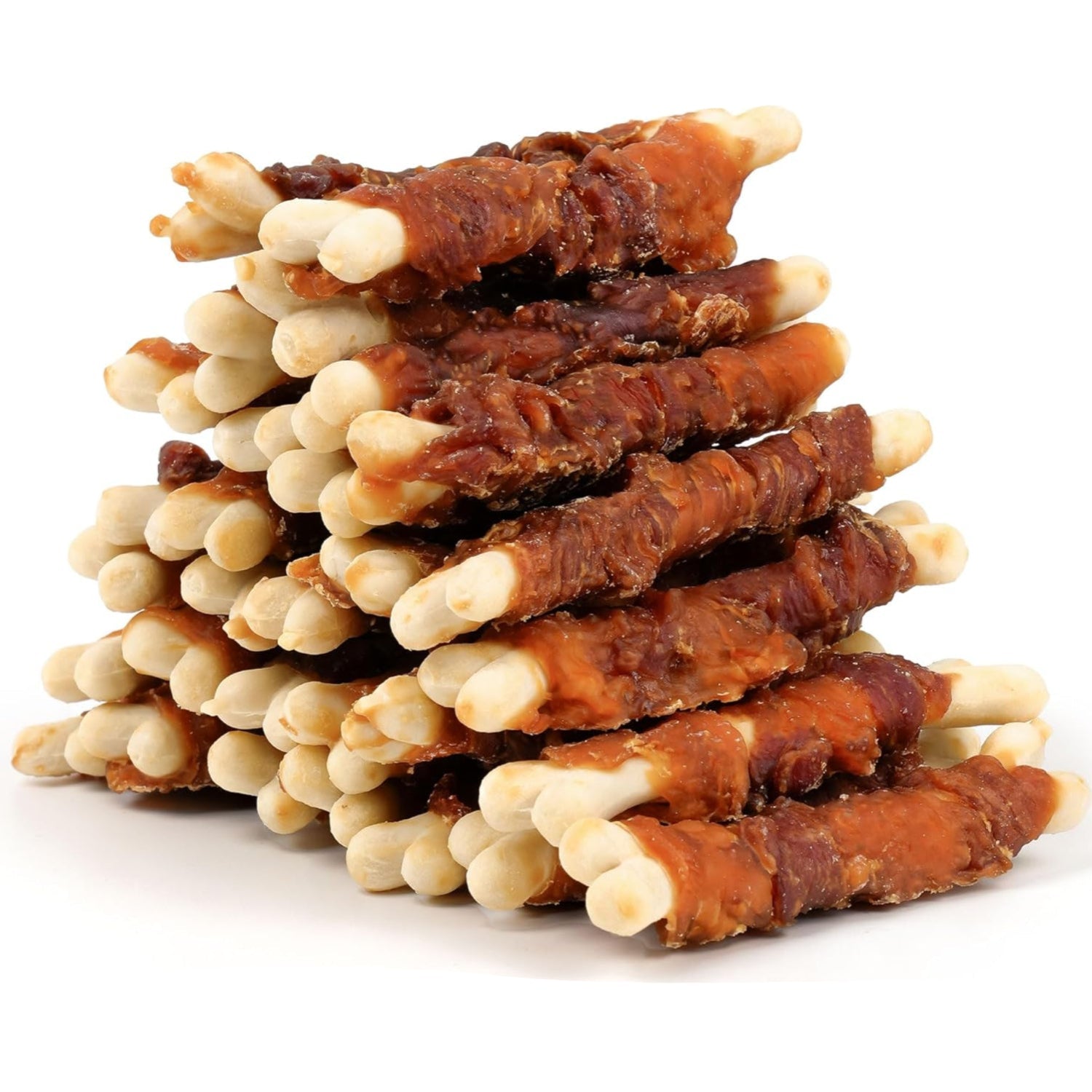 MON2SUN double flavor dog treats featuring 4-inch chicken and duck wrapped calcium bones for dogs.