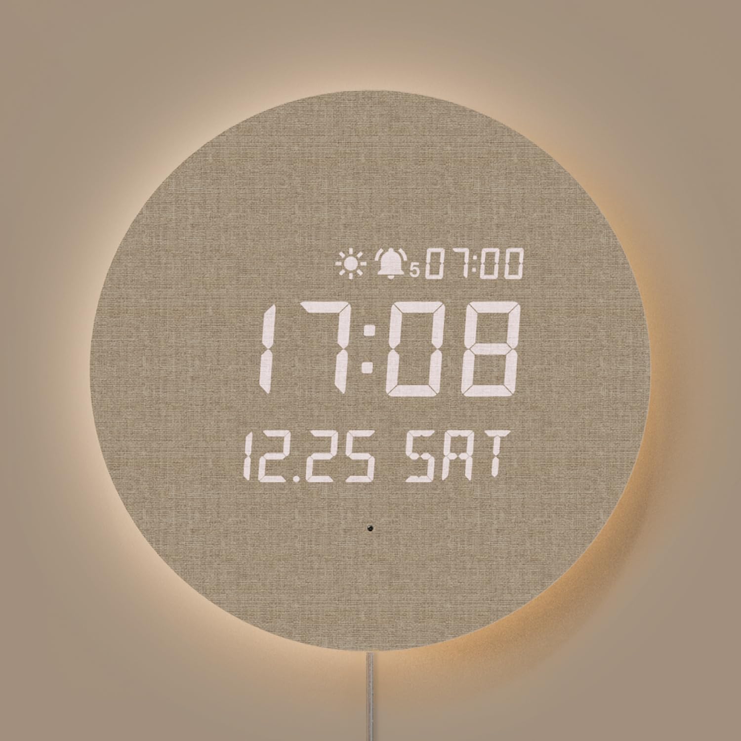 mooas Full Moon LED silent wooden digital wall clock with remote control, showing time display on a sleek wooden frame.