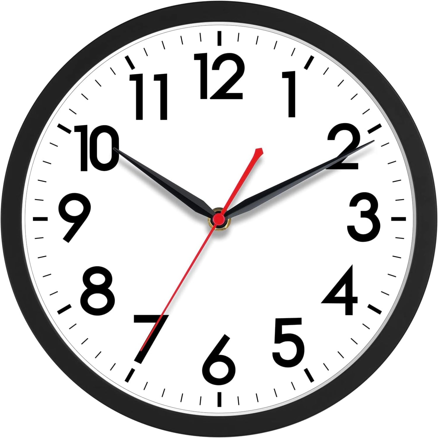 AKCISOT 14-inch modern wall clock with silent, non-ticking design, battery operated, hanging on a contemporary wall.