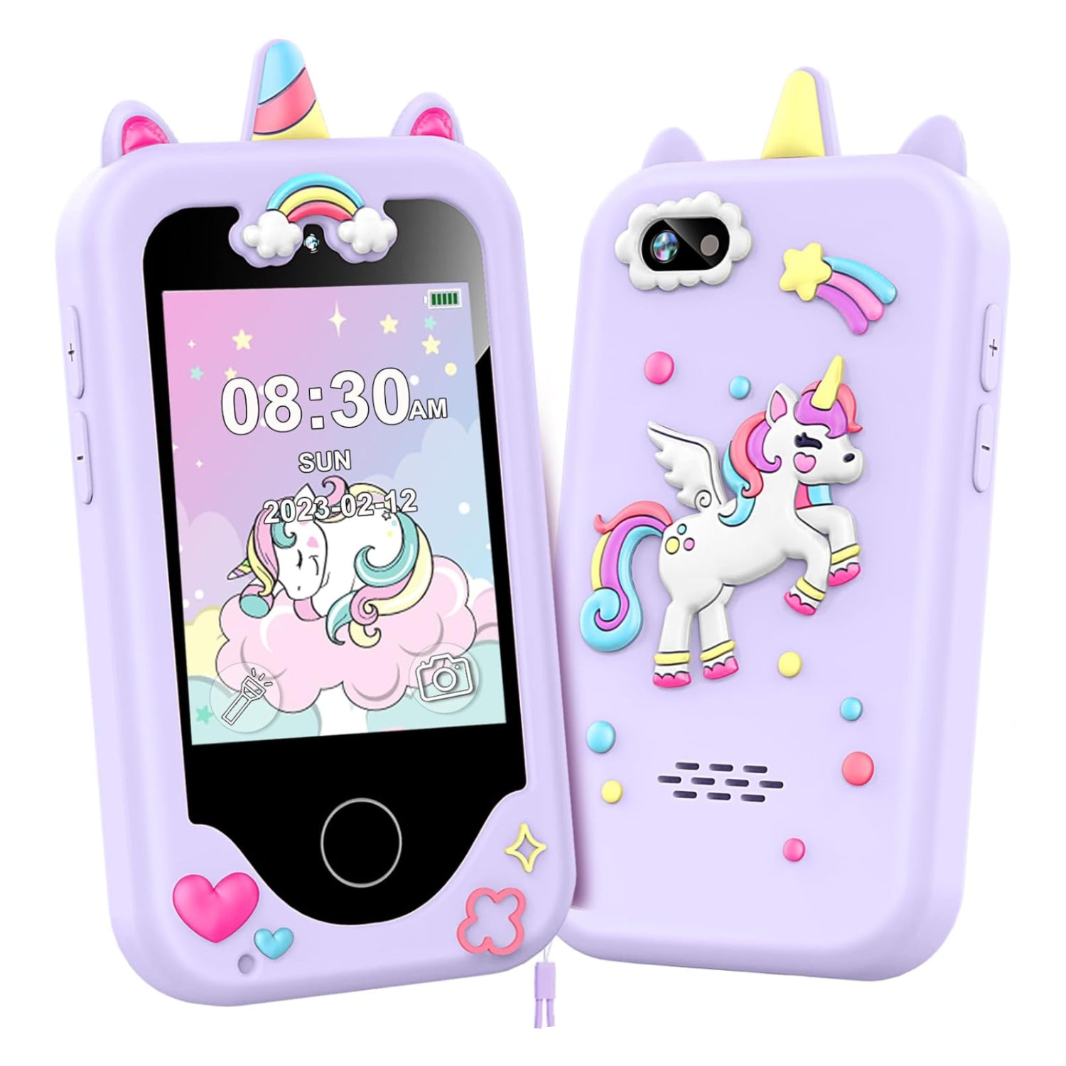 Luoba kids smart phone toy for girls, colorful plastic device with buttons and screen, designed for children aged 3 to 10.