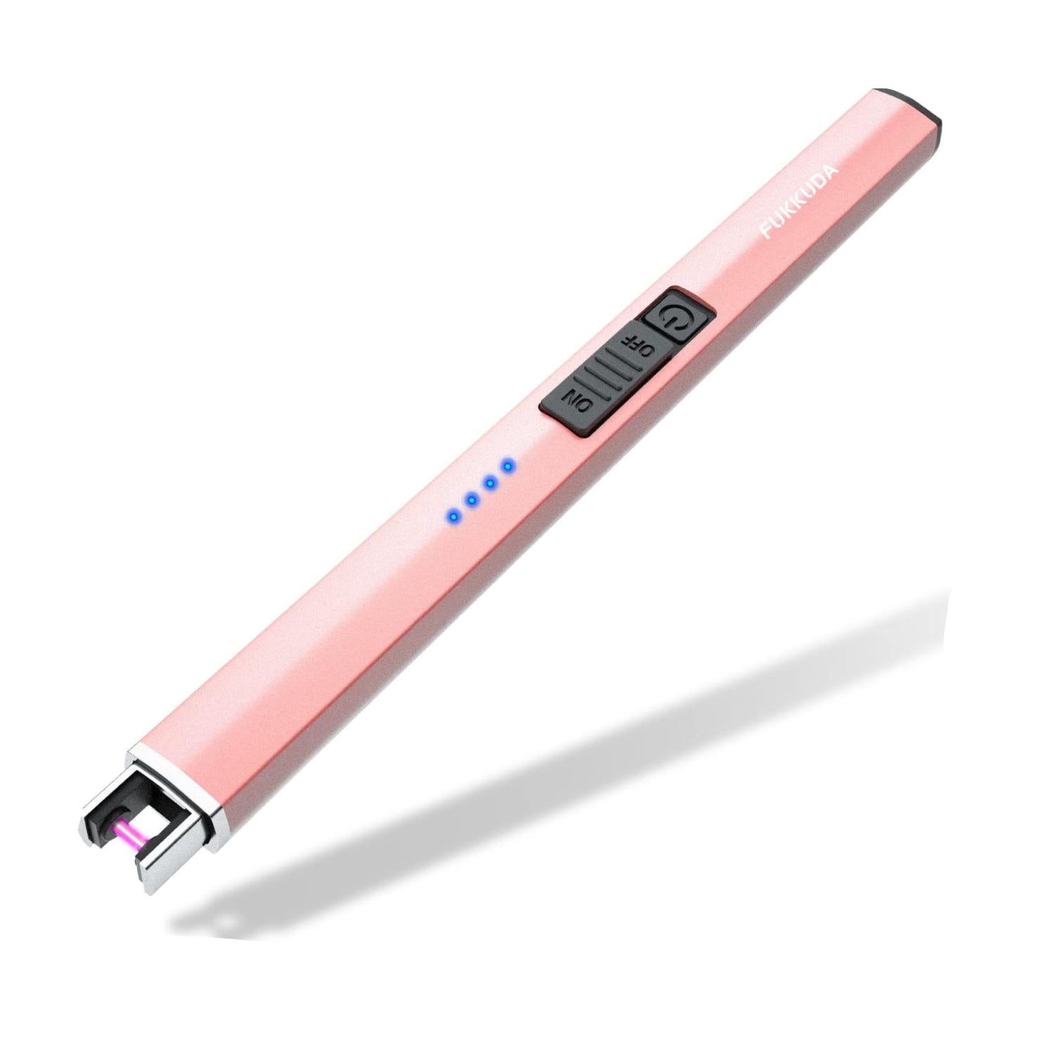 FUKKUDA electric candle lighter with safety switch, USB rechargeable windproof design, shown with sleek black body and ignition button.