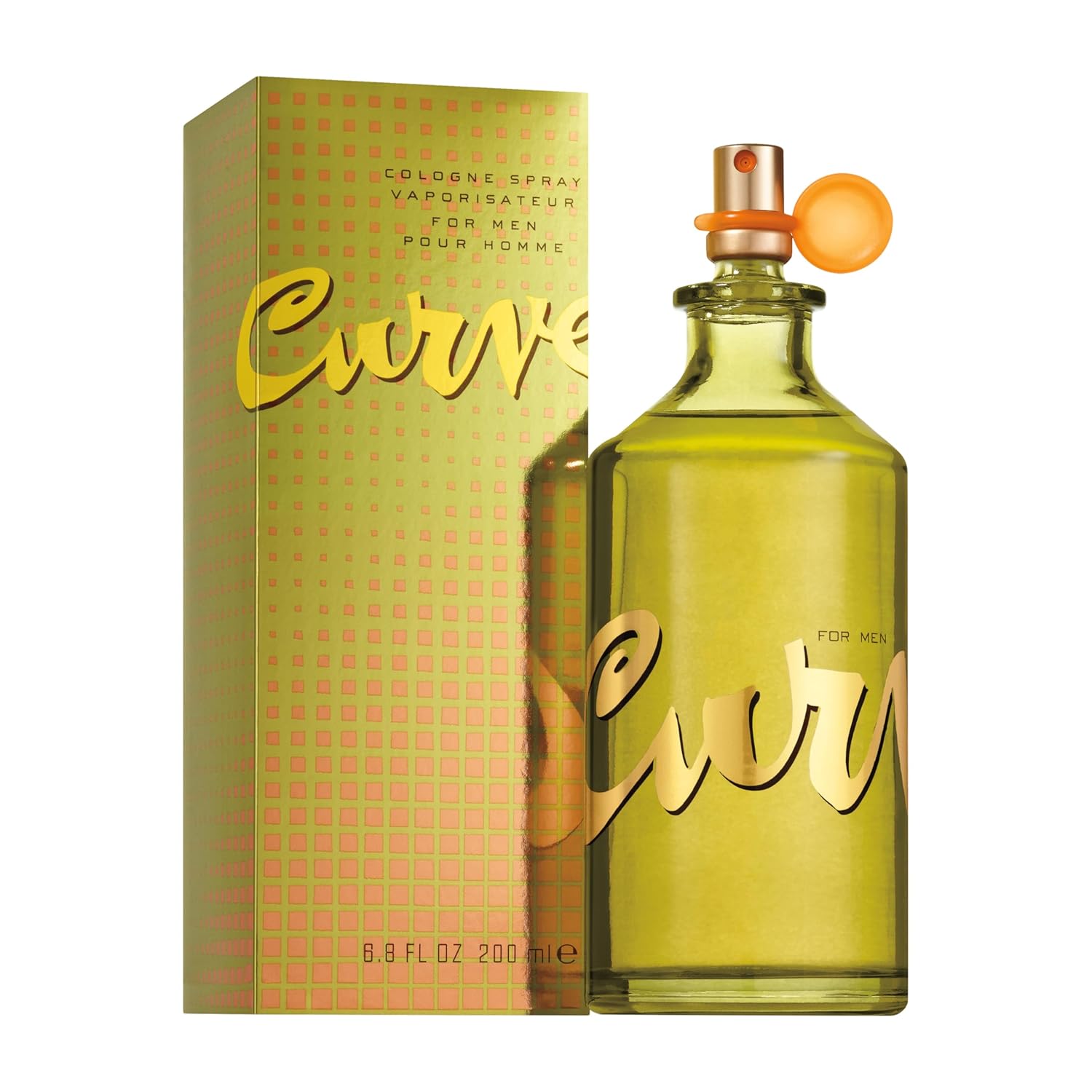Curve Men's Cologne spray featuring a sleek bottle with spicy wood scent, suitable for day or night use.