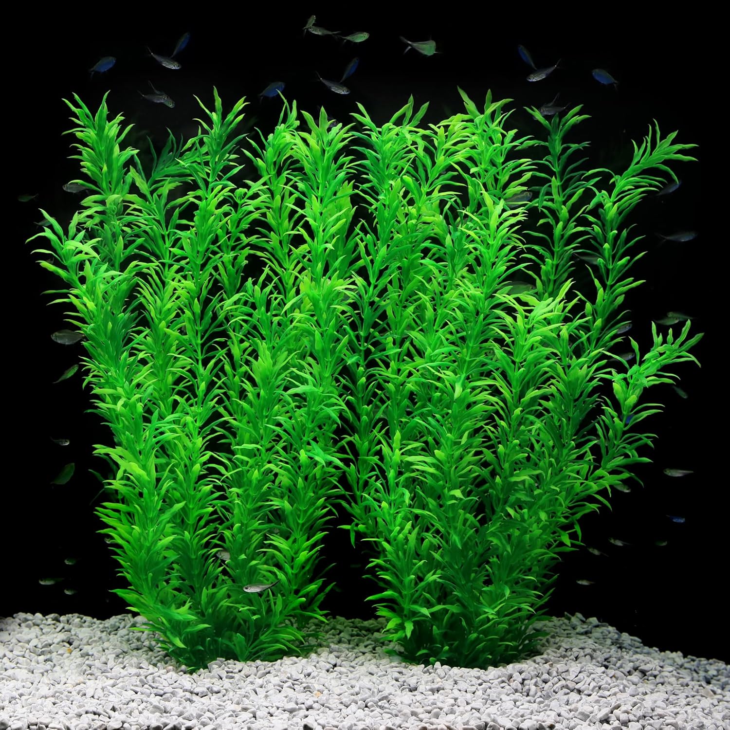 Large JIHAQUA plastic aquarium decor plants, 21-inch artificial fish tank plants, vibrant green aquatic decor for fish tanks.