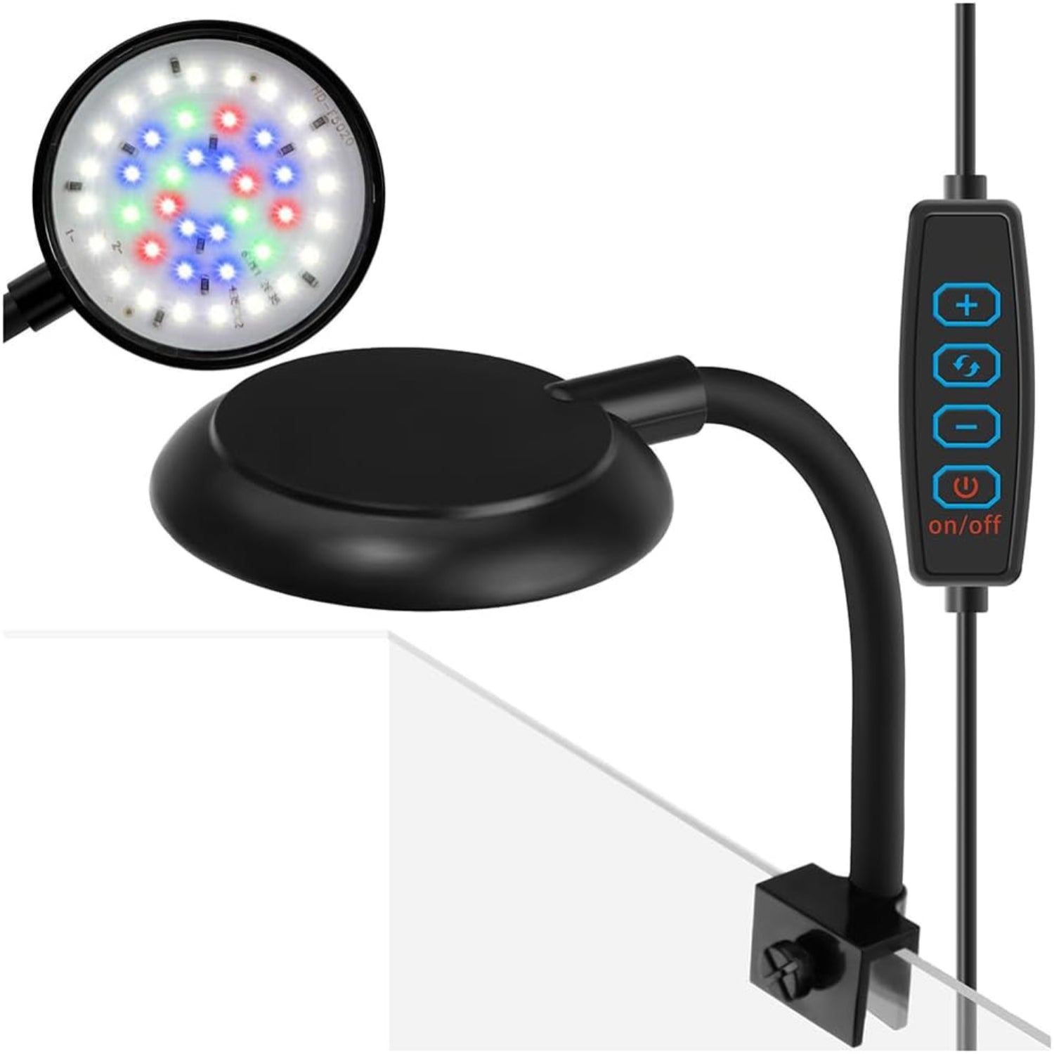 Mini clip-on aquarium light by DaToo, 7W dimmable small fish tank LED light with USB connection, suitable for freshwater tanks.