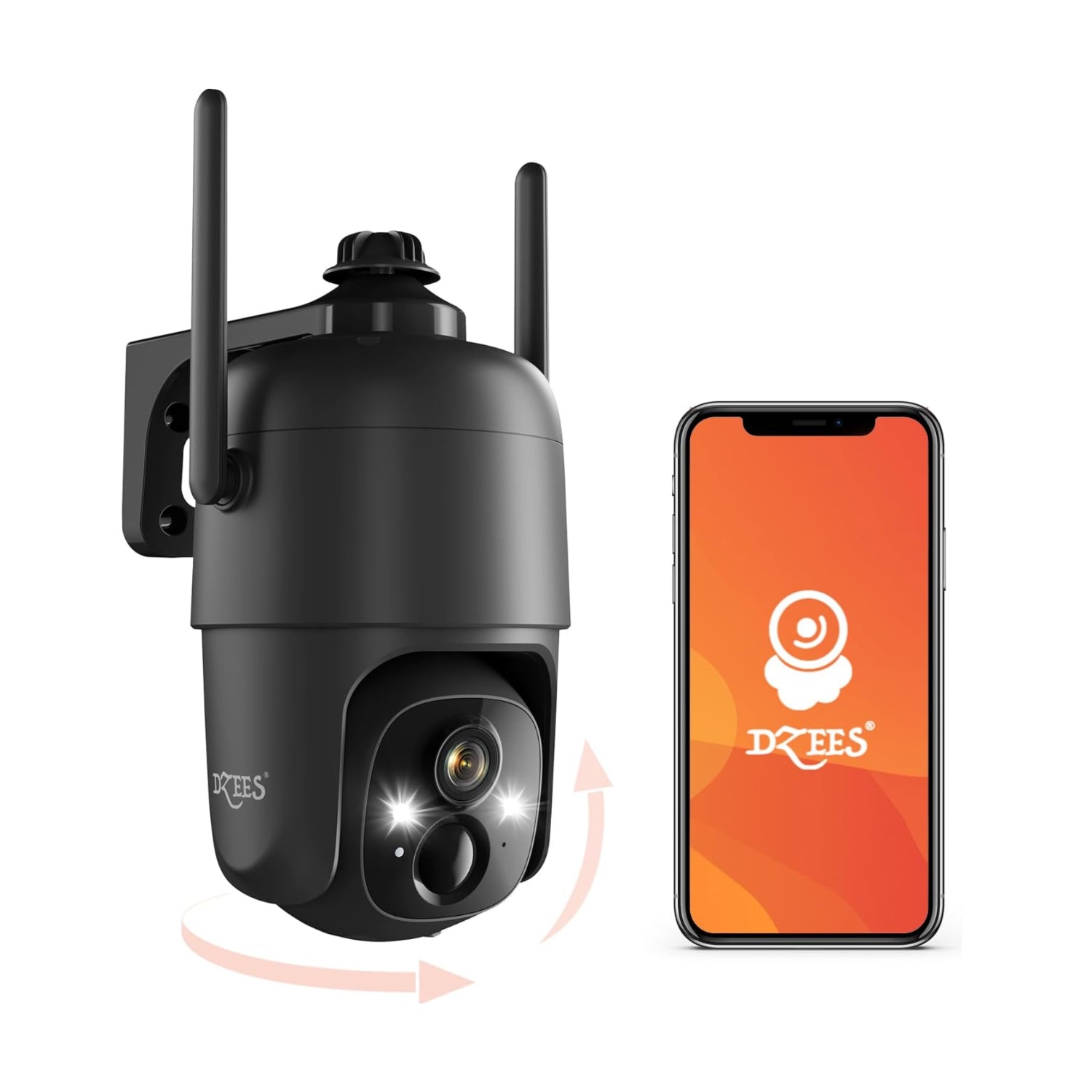 Dzees 360° PTZ WiFi Security Cameras Wireless Outdoor, 2K Battery Powered Home