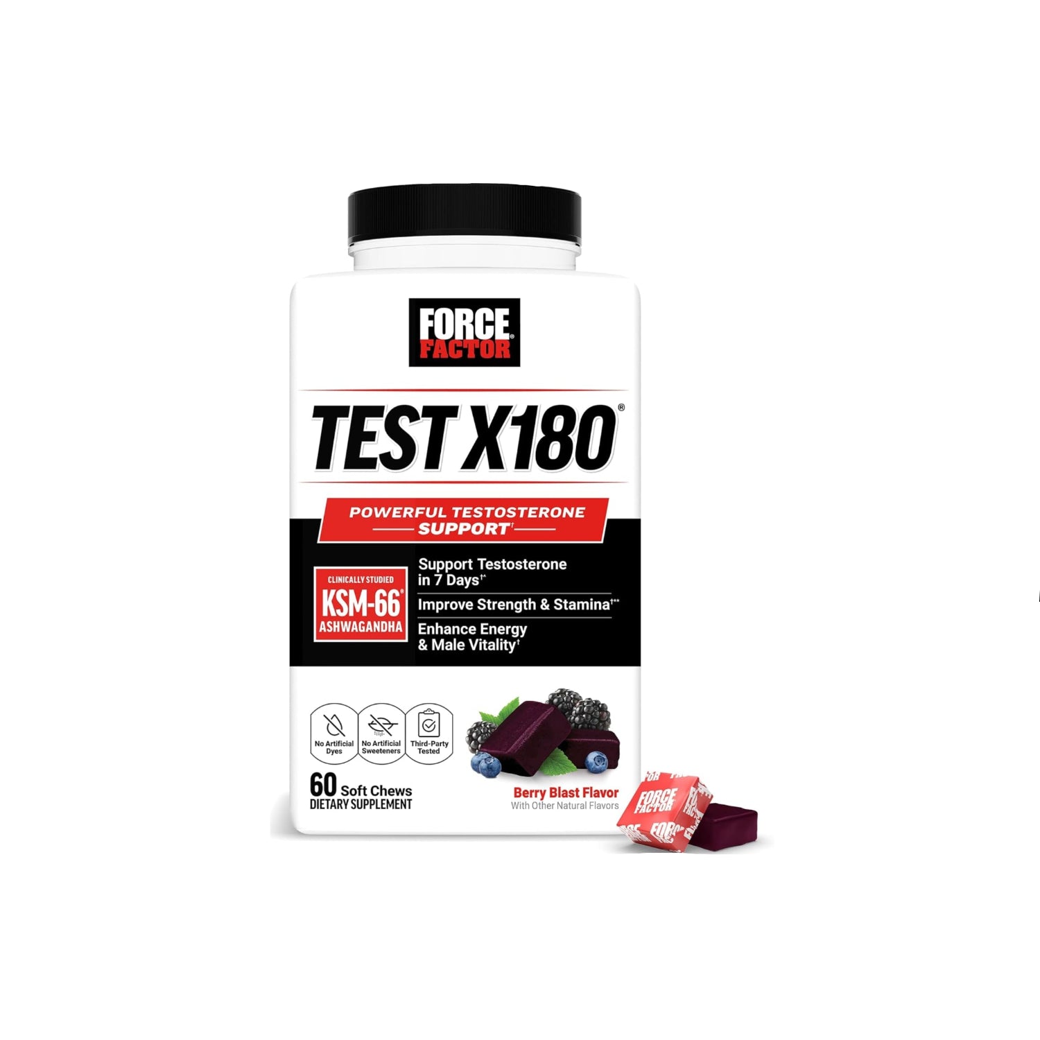 Force Factor TEST X180 supplement bottle on a white background